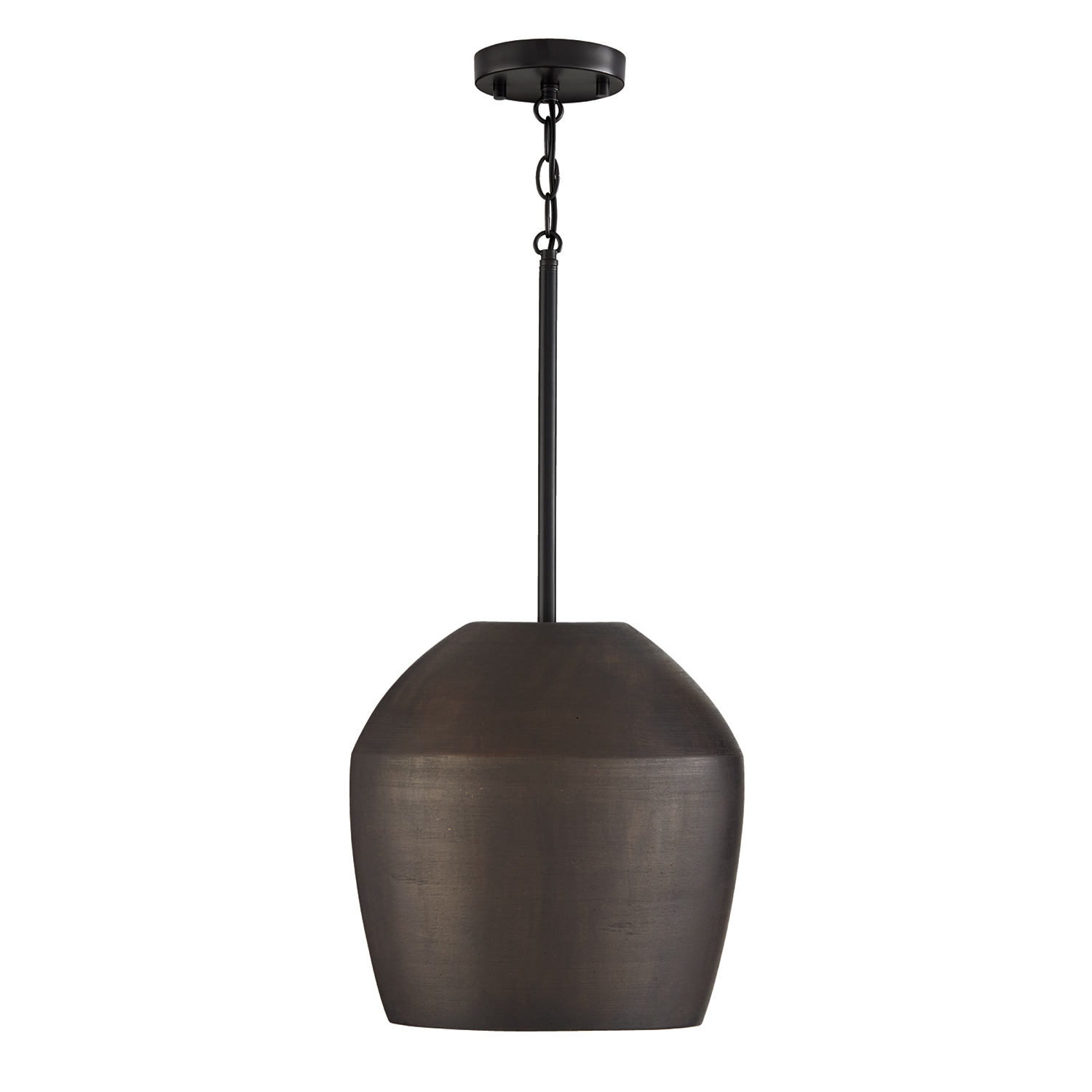 12.5" W x 14" H 1-Light Handcrafted Terracotta Pendant in Umber and Matte Black