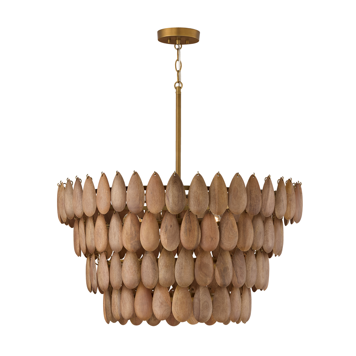29" W x 11.5" H 4-Light Pendant in Hand-distressed Patinaed Brass and Handcrafted Mango Wood