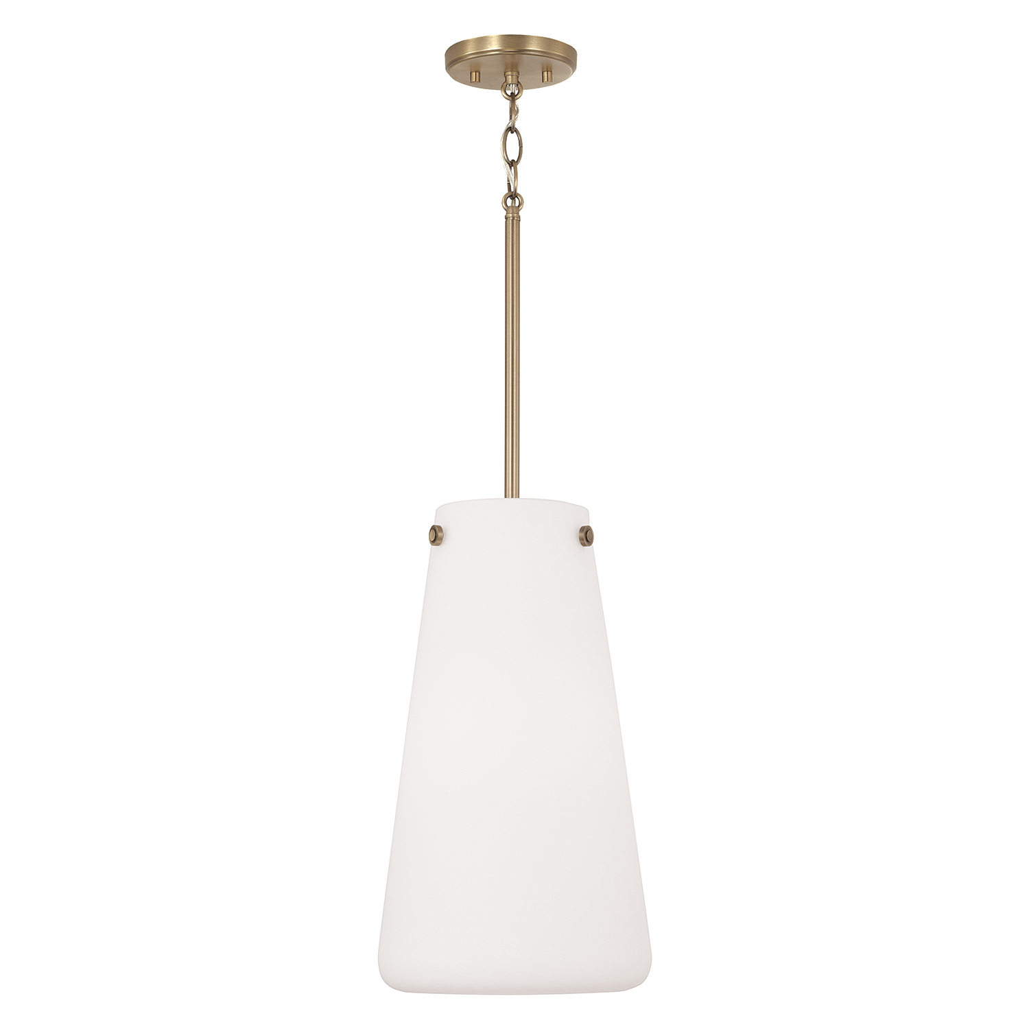 10.5" W x 18.5" H 1-Light Pendant in Aged Brass with Tapered Soft White Glass