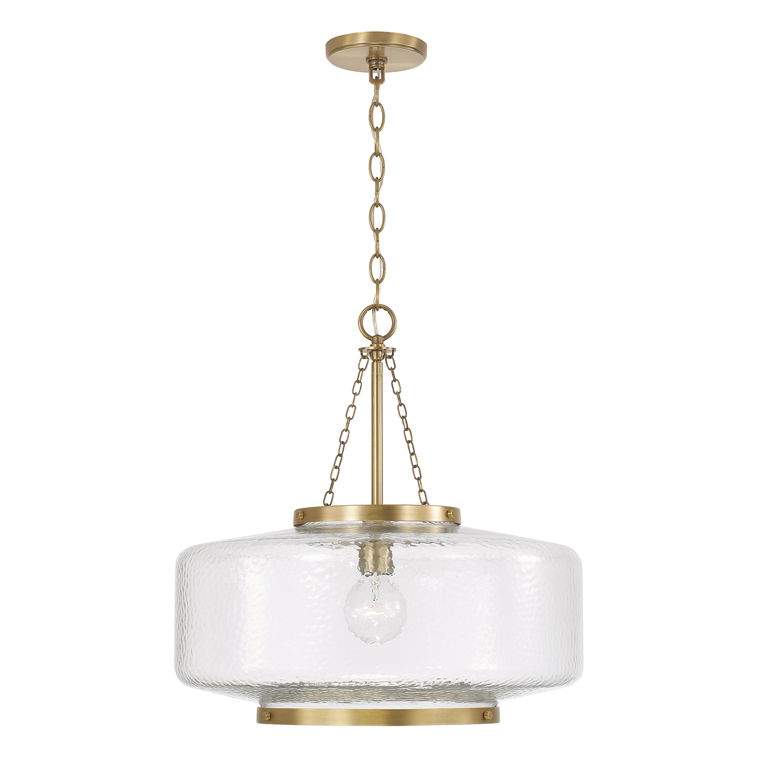 19.75" W x 20.25" H 1-Light Cloche Pendant in Aged Brass with Organic Hammered Glass