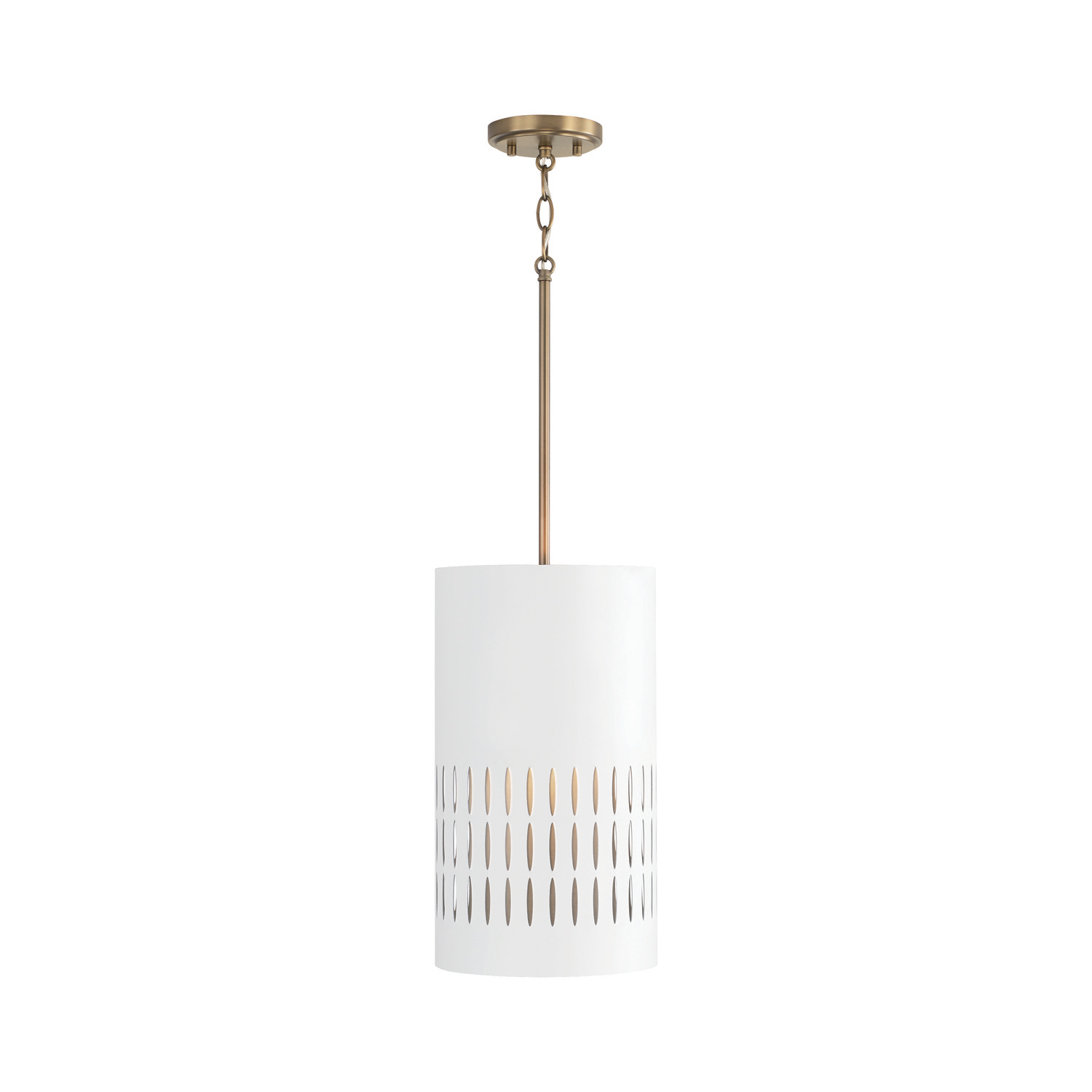 9.25"W x 16.5"H 1-Light Pendant in Aged Brass and White Metal Shade with Painted Aged Brass Interior