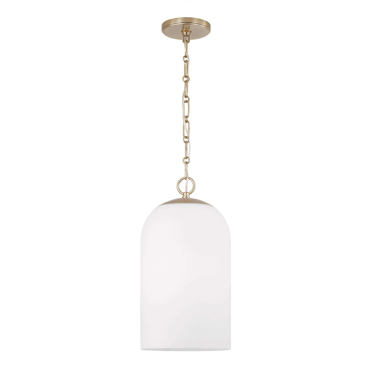 9" W x 18" H 1-Light Capsule Pendant in Matte Brass with Soft White Glass and Alternating Loop Designer Chain