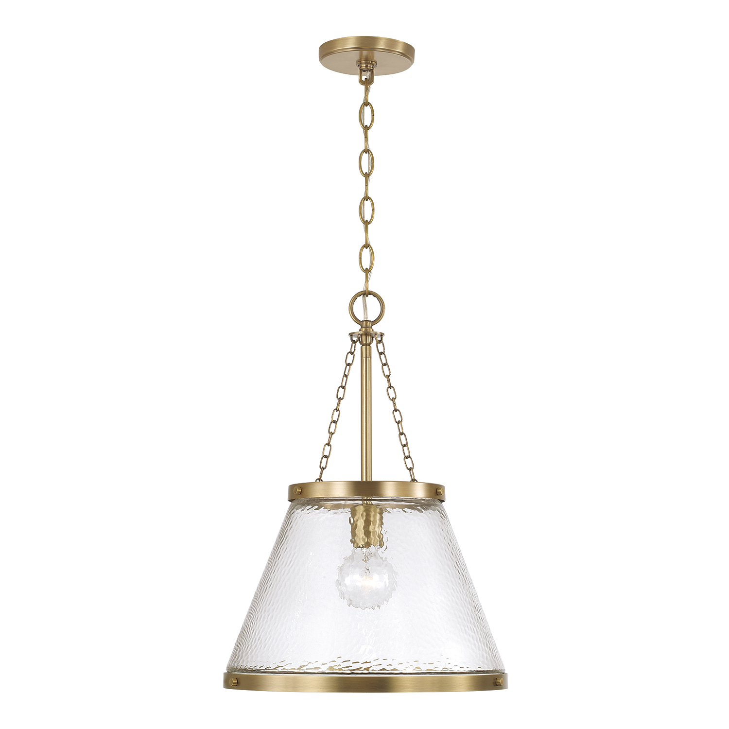 14.5" W x 20.25" H 1-Light Cone Pendant in Aged Brass with Organic Hammered Glass