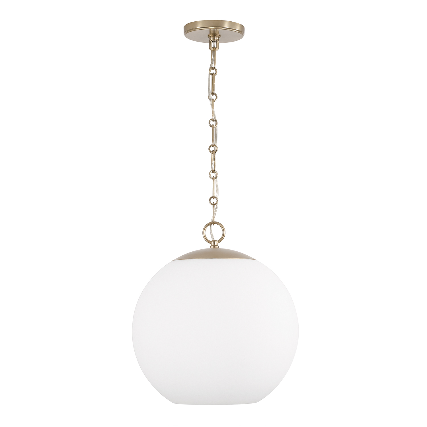 13.75" W x 15.25" H 1-Light Globe Pendant in Matte Brass with Soft White Glass and Alternating Loop Designer Chain