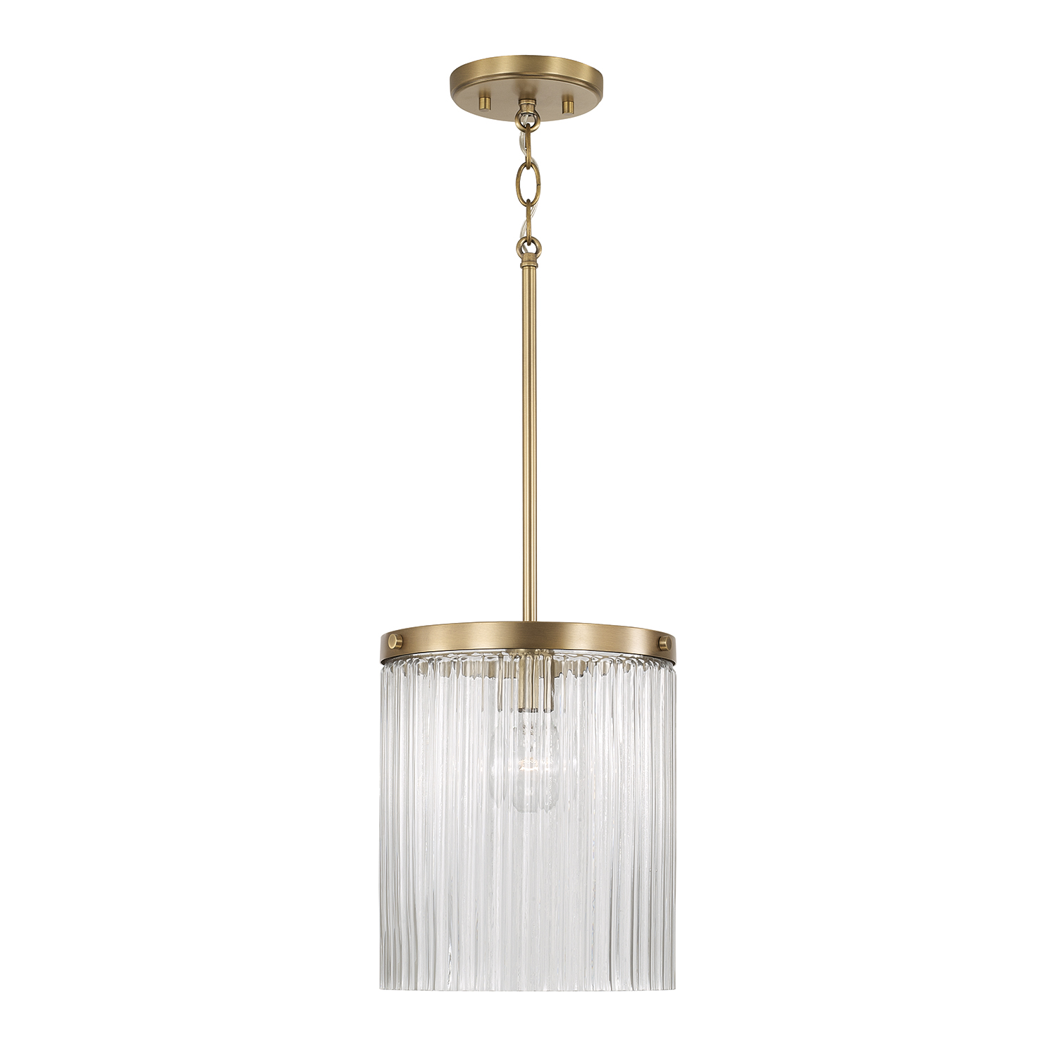 10" W x 16" H 1-Light Pendant in Aged Brass with Clear Beveled Fluted Glass