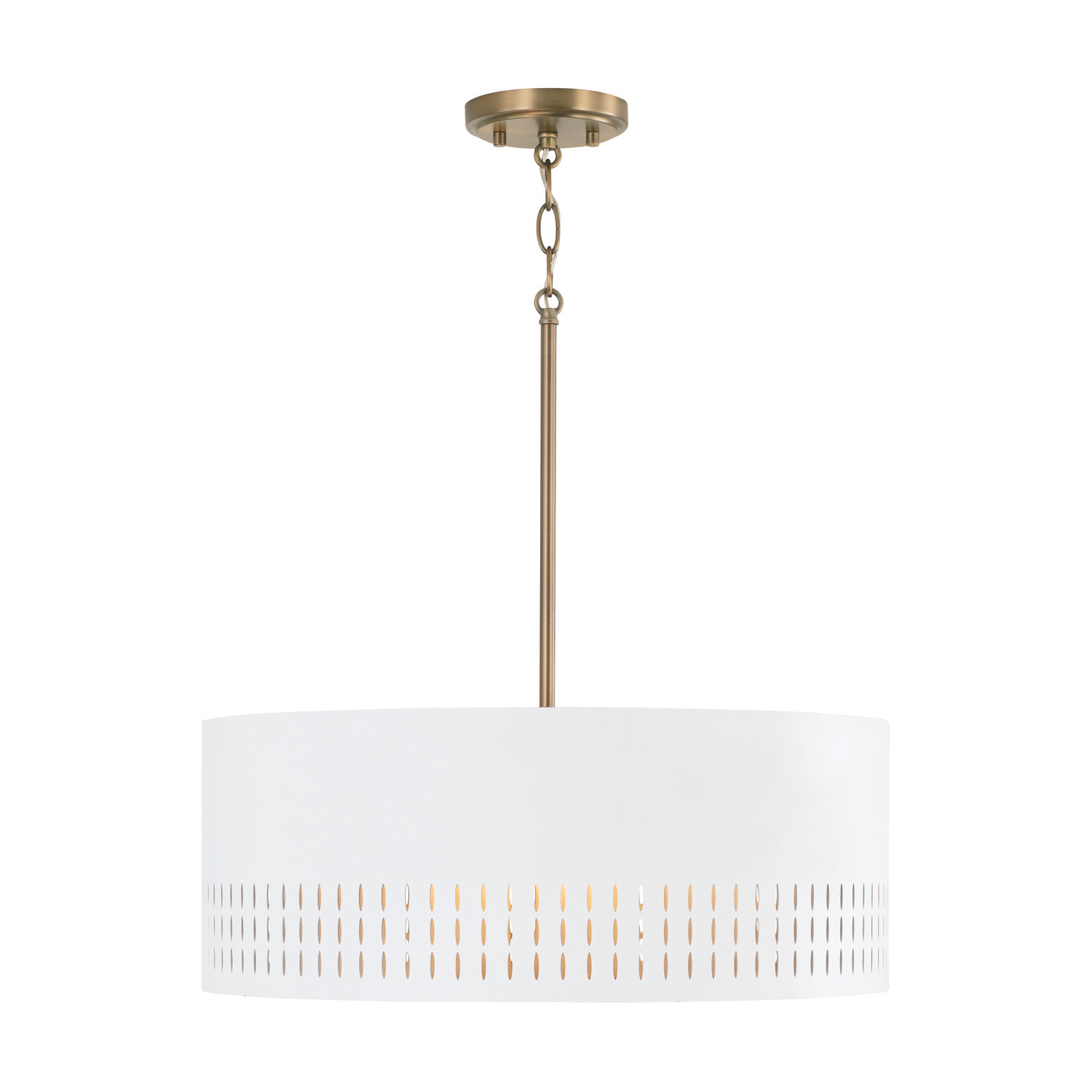 20.25"W x 8"H 3-Light Pendant in Aged Brass and White Metal Shade with Painted Aged Brass Interior