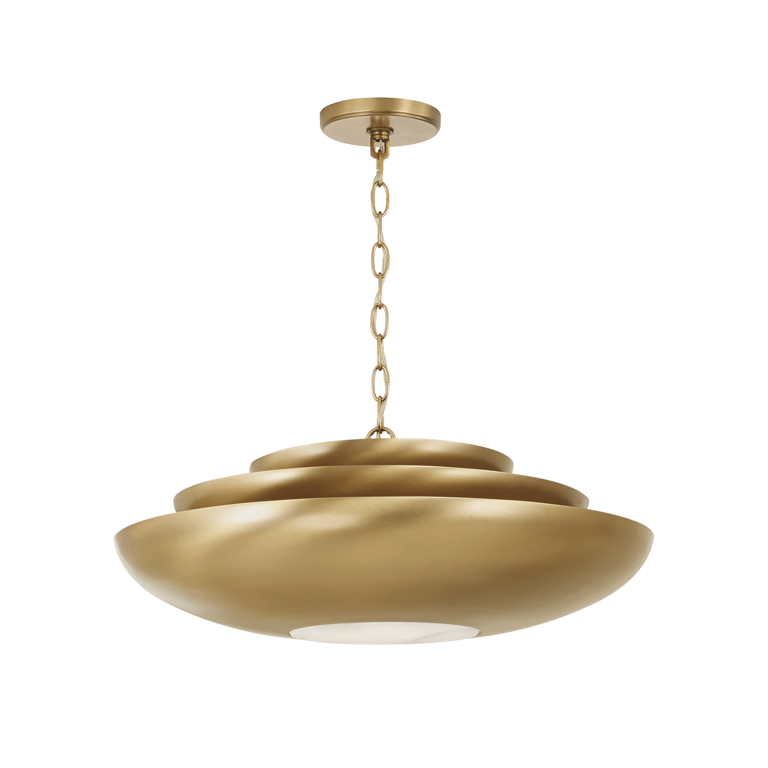 21.5" W x 8.5" H 1-Light Modern Tiered Bowl Pendant in Aged Brass with Real Alabaster Diffuser