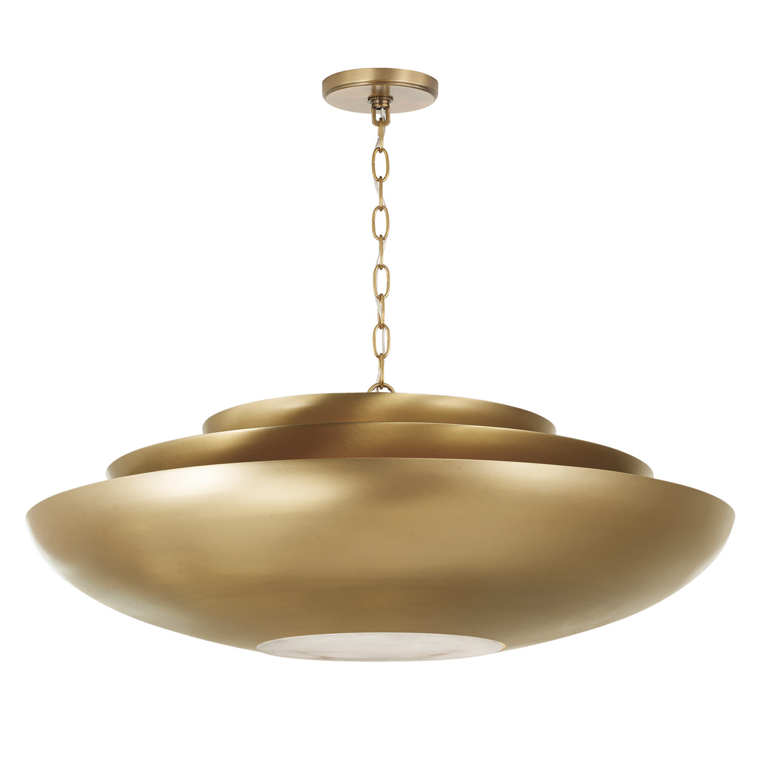 29.5" W x 11.5" H 1-Light Modern Tiered Bowl Pendant in Aged Brass with Real Alabaster Diffuser