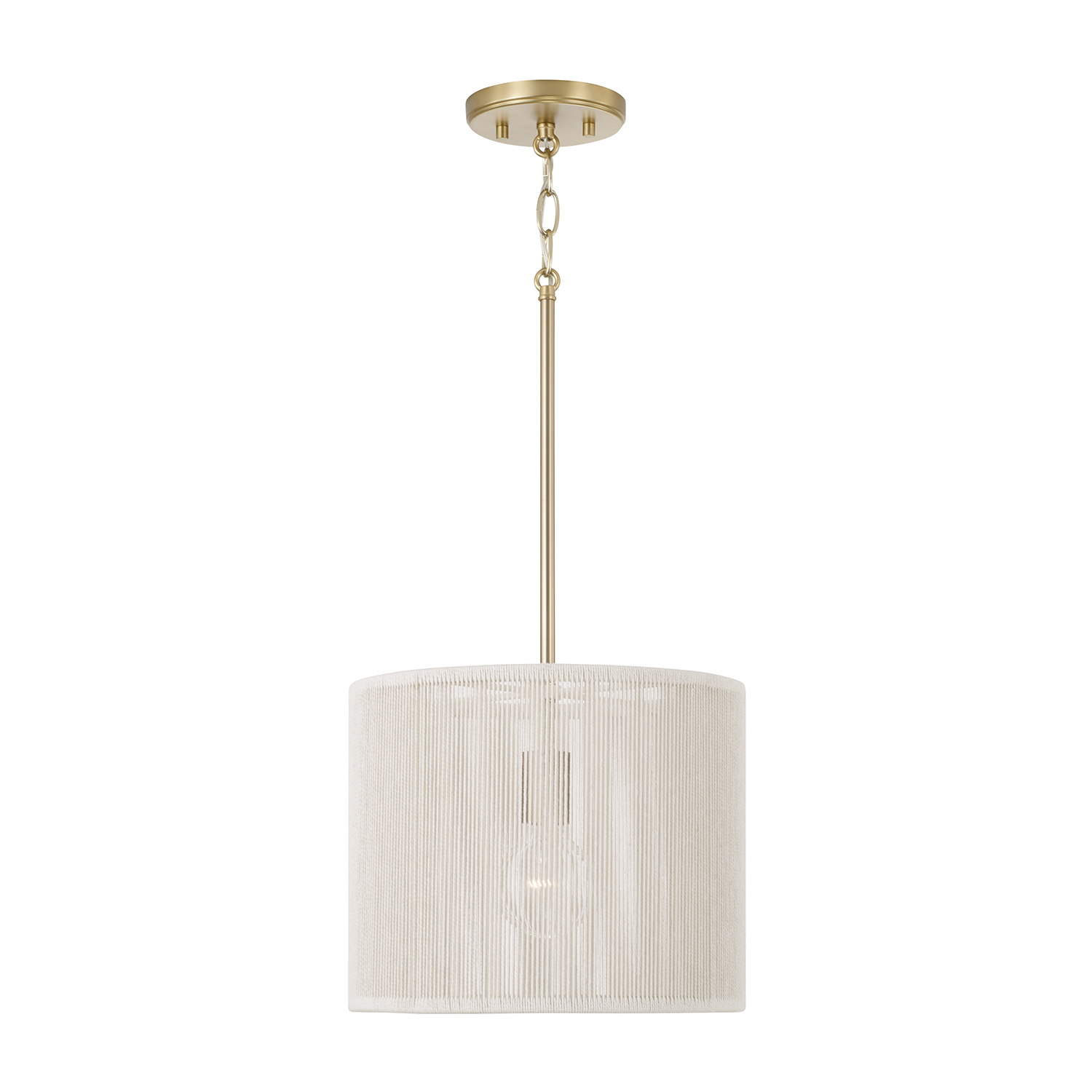 12" W x 10" H 1-Light Handcrafted Drum Pendant in Matte Brass with Hand-wrapped Bleached Natural Rope