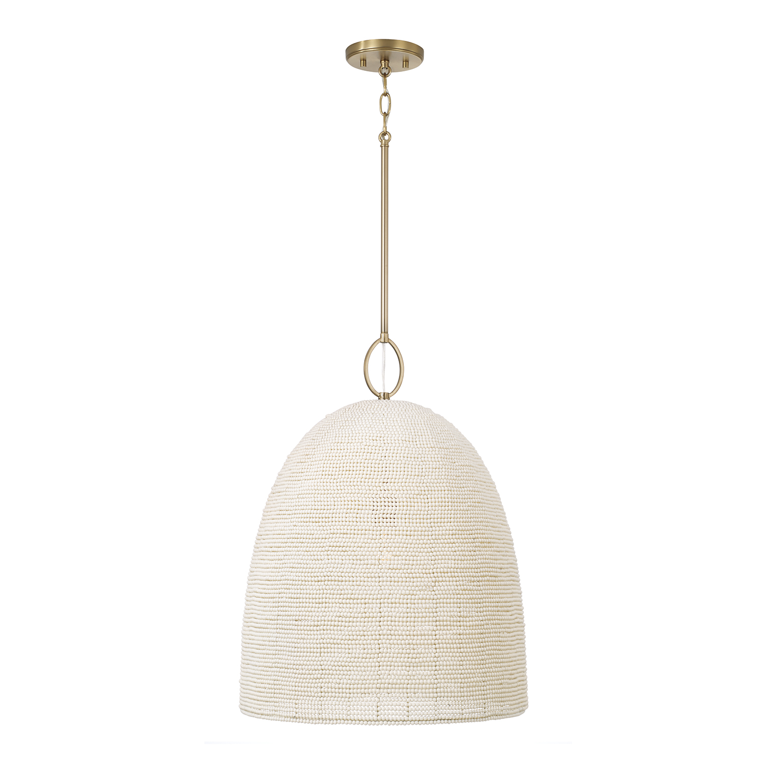 18" W x 23" H 1-Light Handcrafted Bell Pendant with Tiny Beads Painted Ivory in Aged Brass