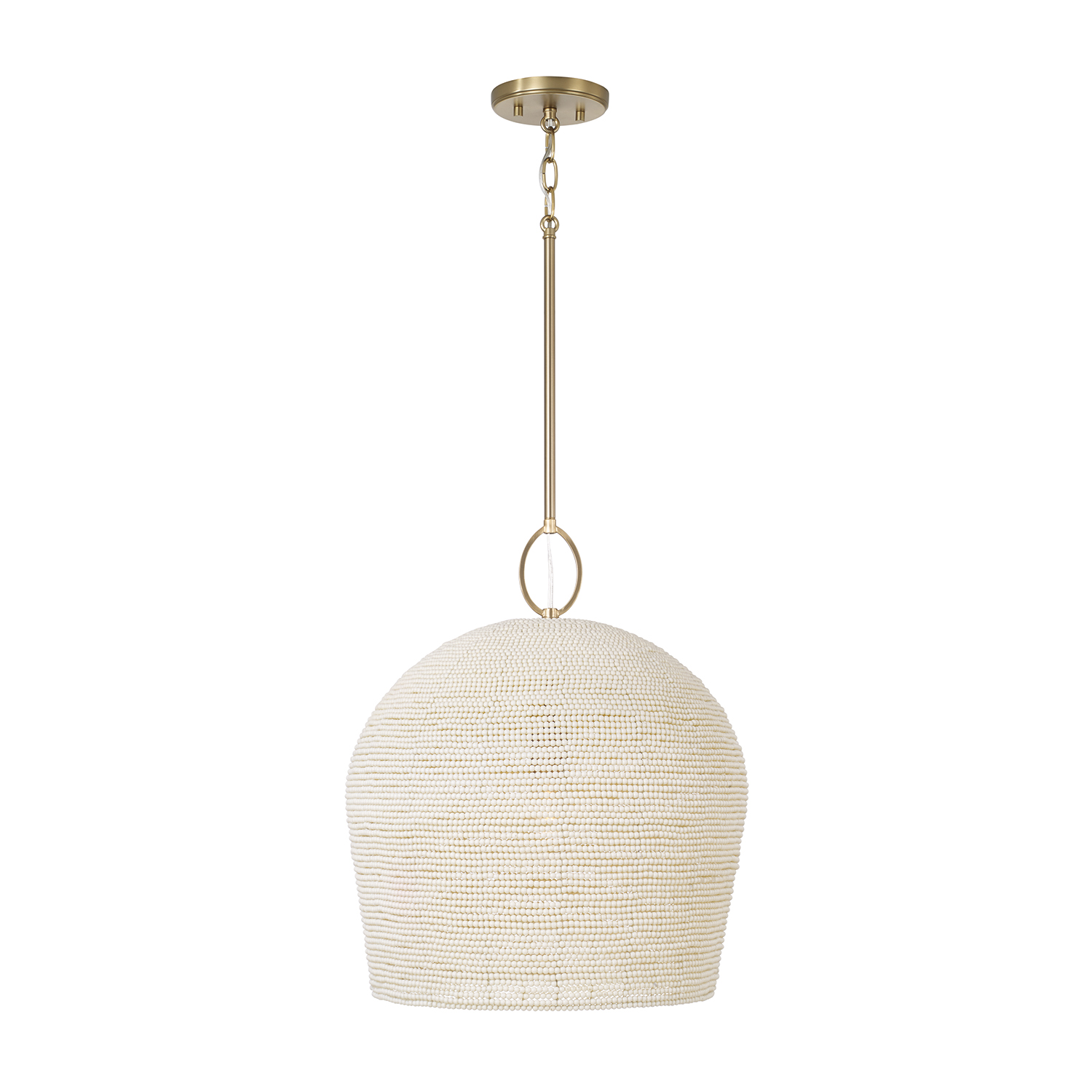 16.75" W x 19.25" H 1-Light Handcrafted Tapered Cloche Pendant with Tiny Beads Painted Ivory in Aged Brass