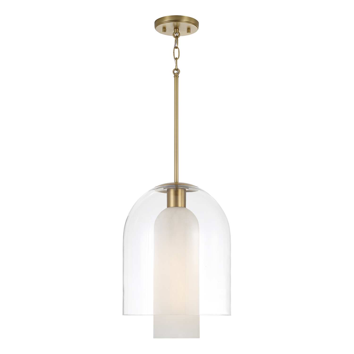 12" W x 16.5" H 1-Light Pendant in Aged Brass with Faux Alabaster Glass and Clear Glass Cloche
