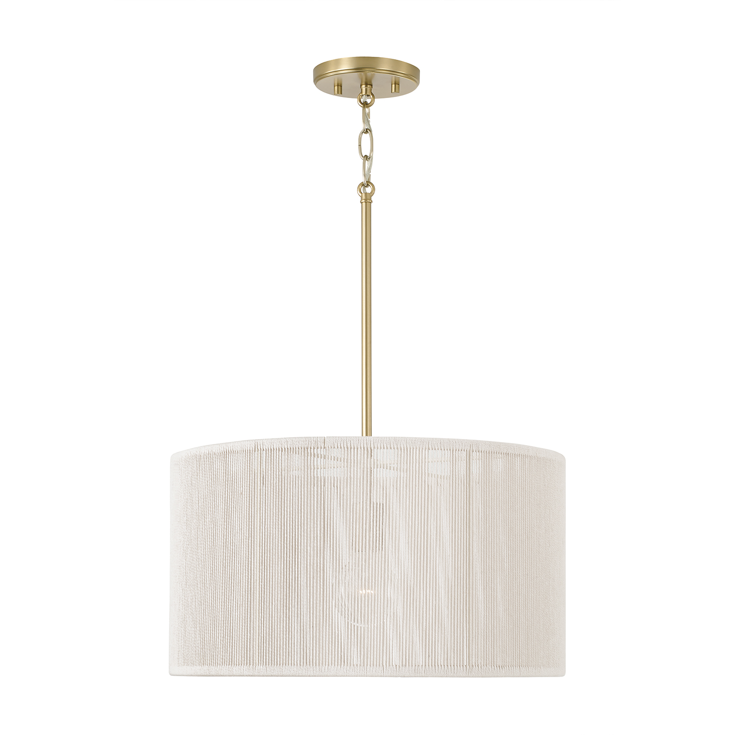 18" W x 10" H 1-Light Handcrafted Drum Pendant in Matte Brass with Hand-wrapped Bleached Natural Rope