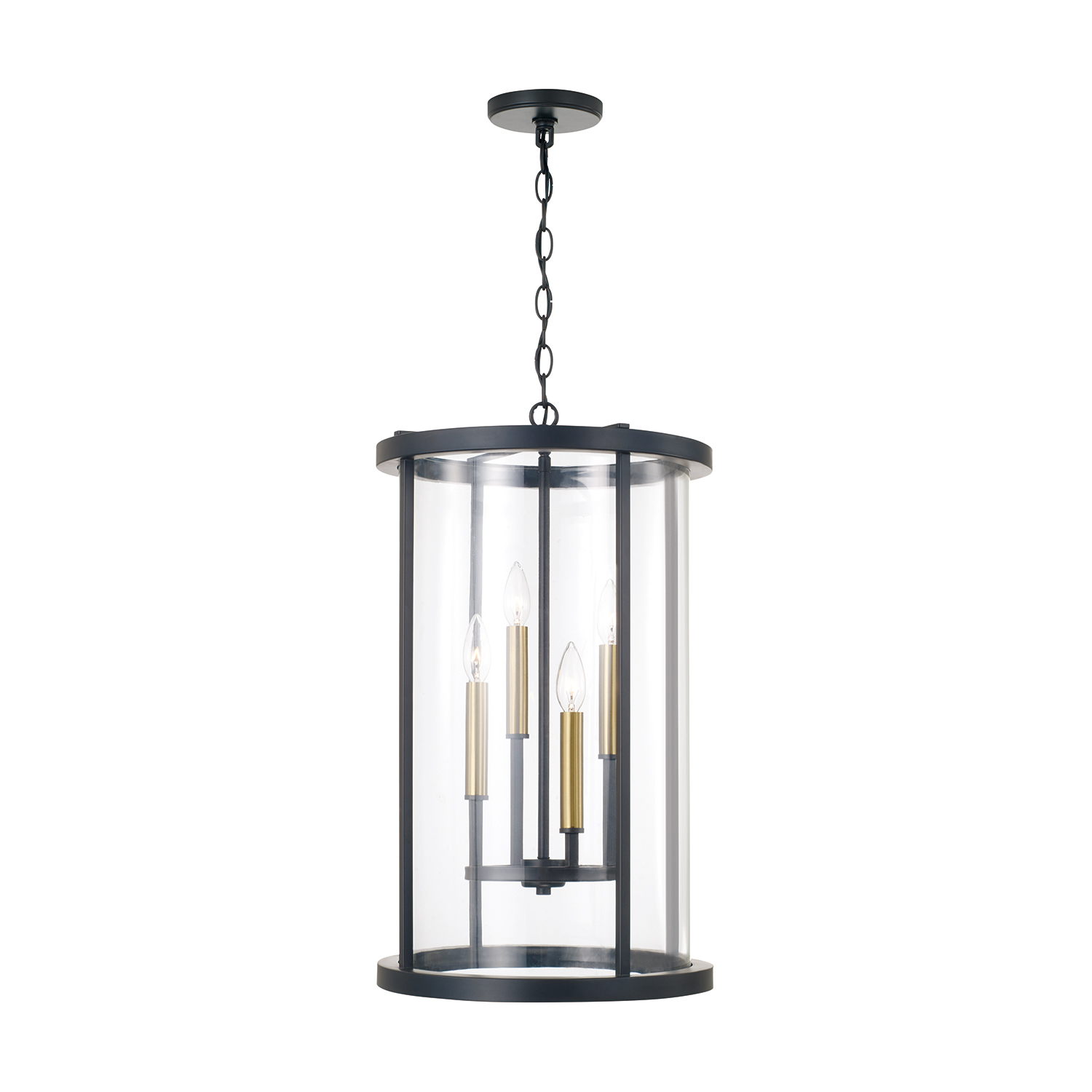 14.75" W x 25.25" H 5-Light Pendant in Matte Espresso with Clear Glass and Interchangeable Espresso and Brass candle sleeves