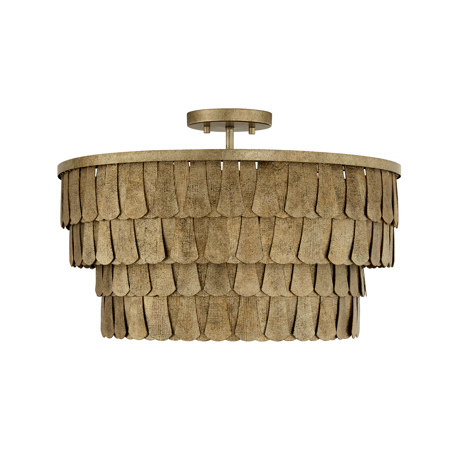 20.5" W x 14.5" H 4-Light Dual Mount Tiered Drum Pendant in Textured Ancestral Gold with Dangling Petal Adornments