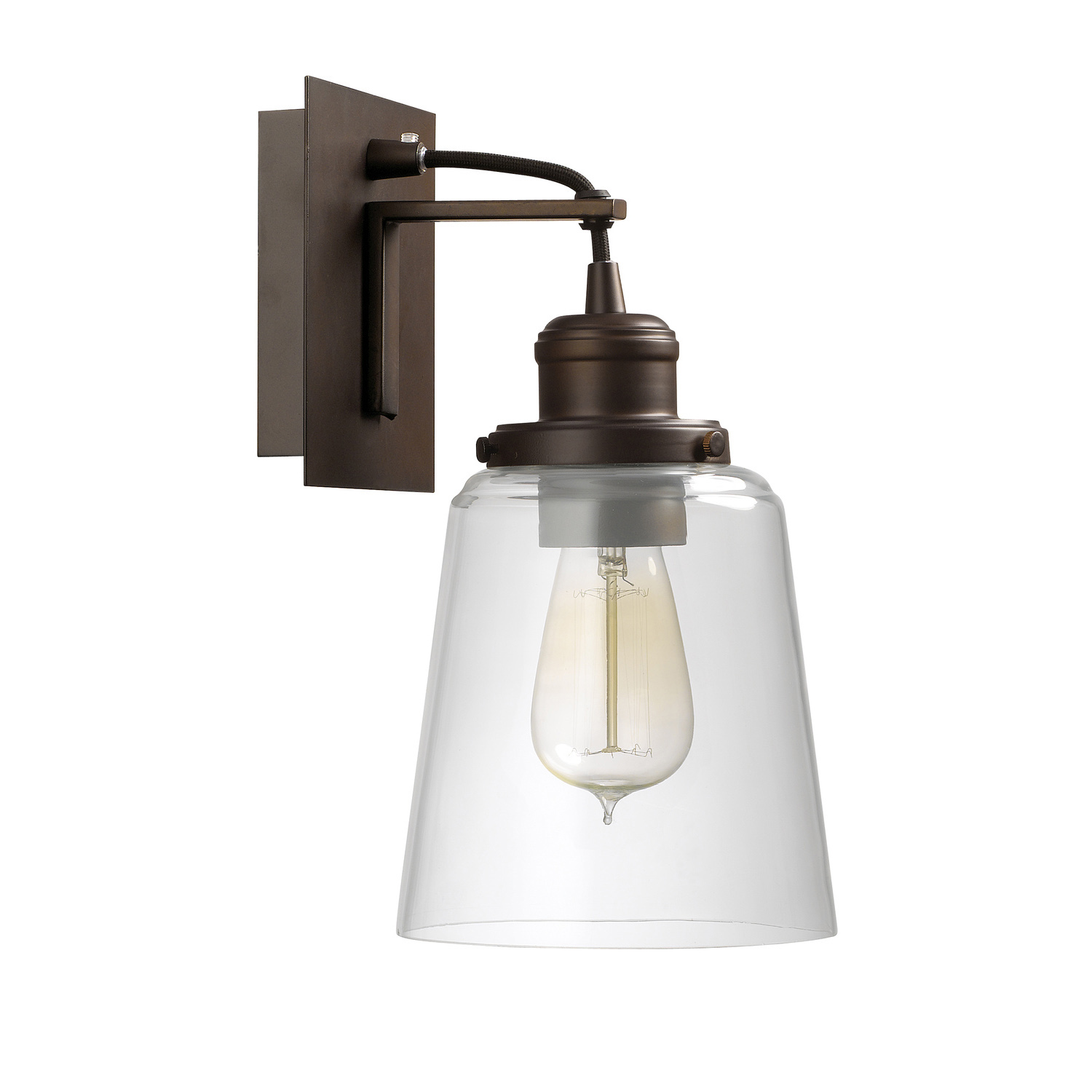 6" W x 12" H x 7.5" E 1-Light Sconce in Burnished Bronze with Clear Glass Shade