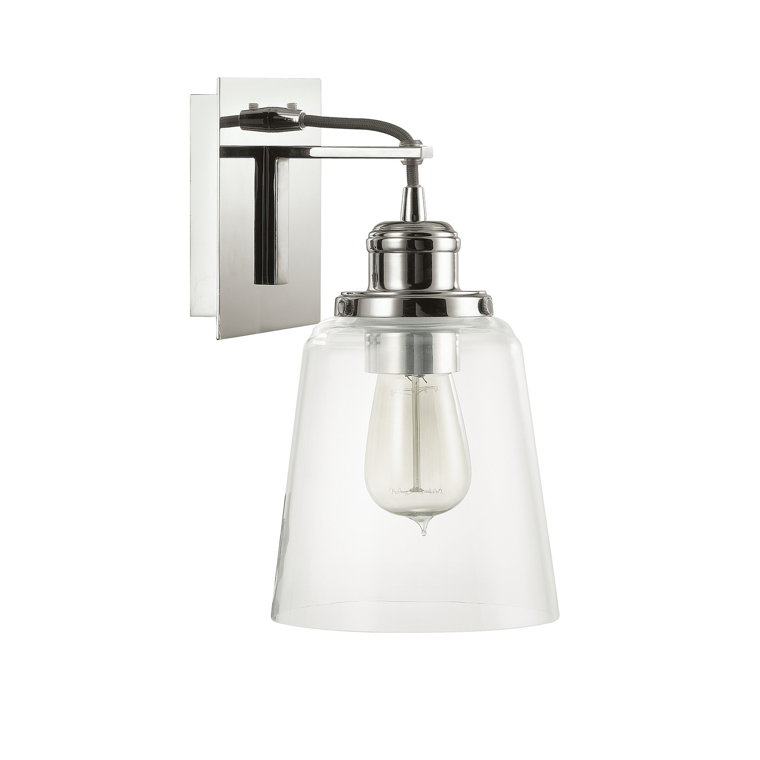 6" W x 12" H x 7.5" E 1-Light Sconce in Polished Nickel with Clear Glass Shade