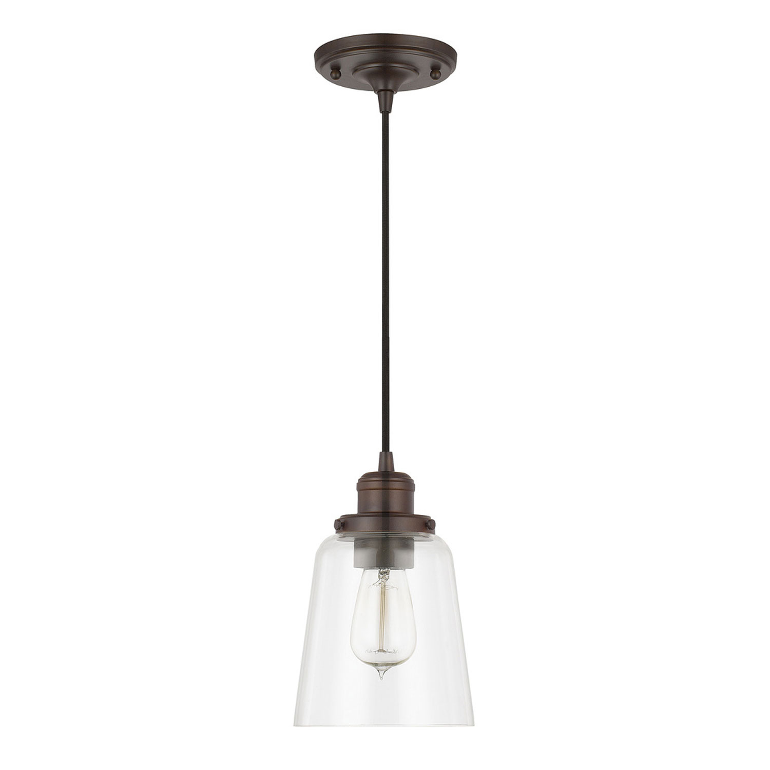 6" W x 9" H 1-Light Pendant in Burnished Bronze with Clear Glass Shade and Braided Grey Cord