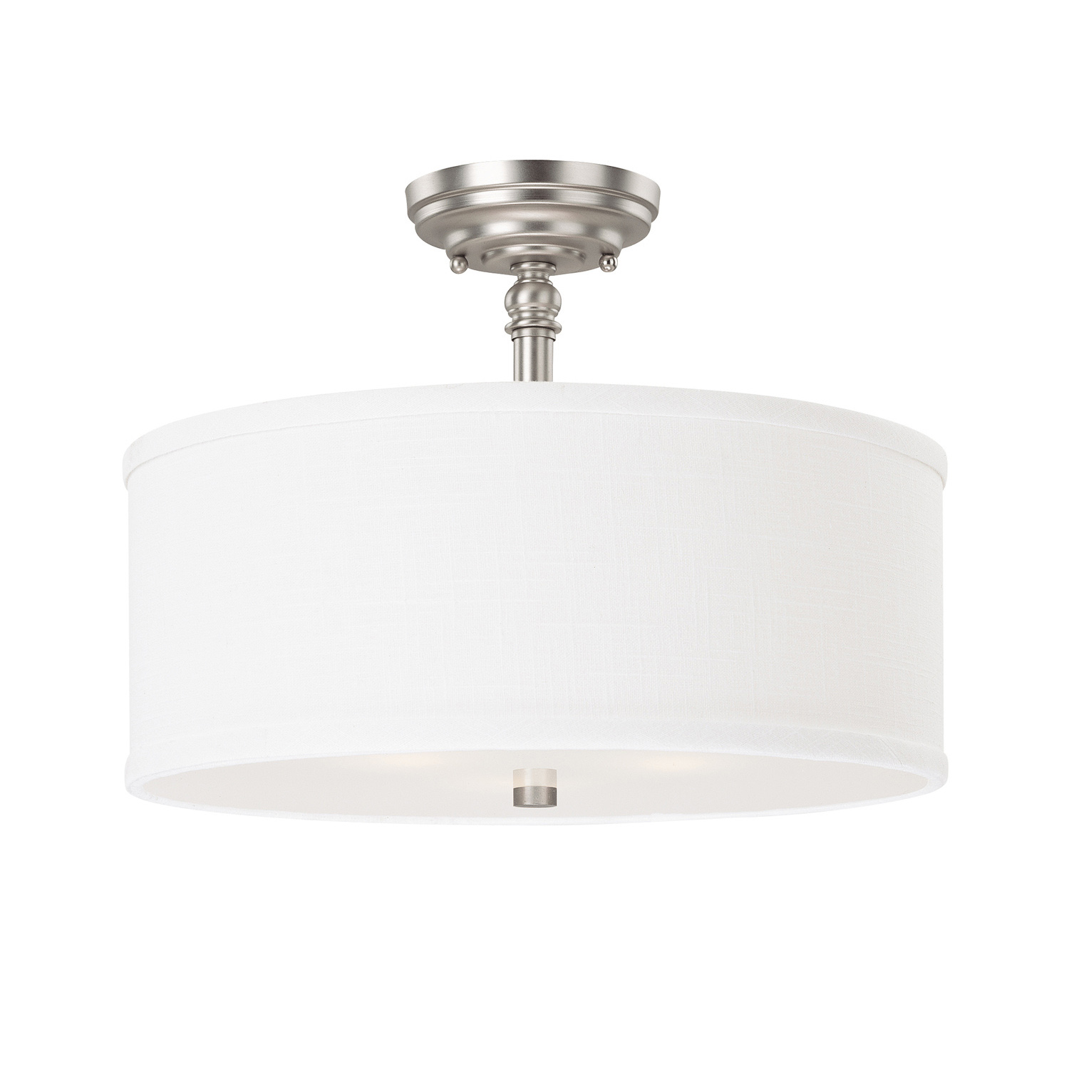 15" W x 11" H 3-Light Semi-Flush Mount in Matte Nickel with White Fabric Drum Shade