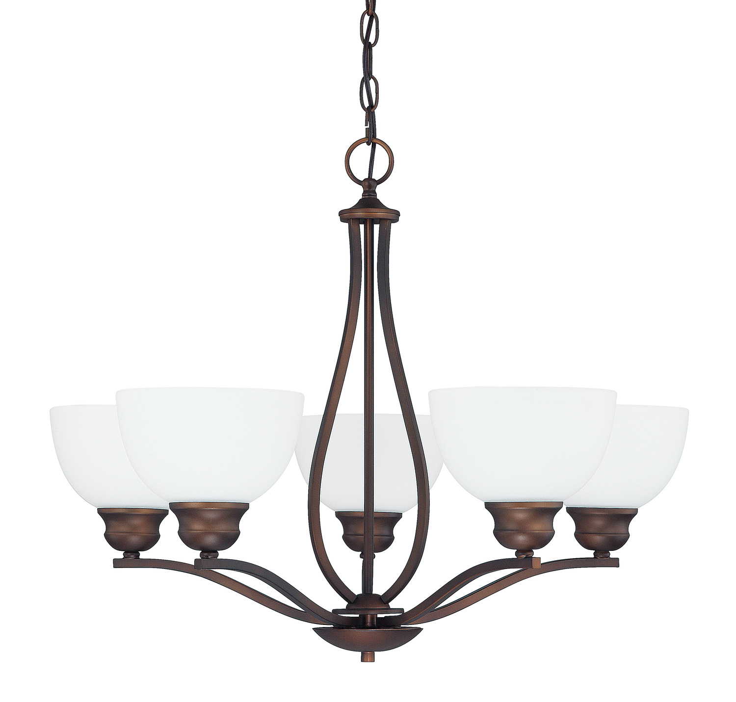 27" W x 20.5" H 5-Light Soft White Glass Chandelier in Burnished Bronze