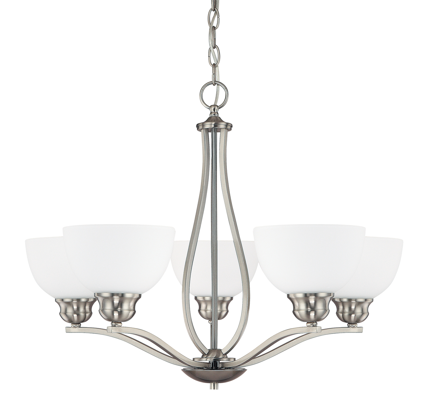 27" W x 20.5" H 5-Light Soft White Glass Chandelier in Brushed Nickel