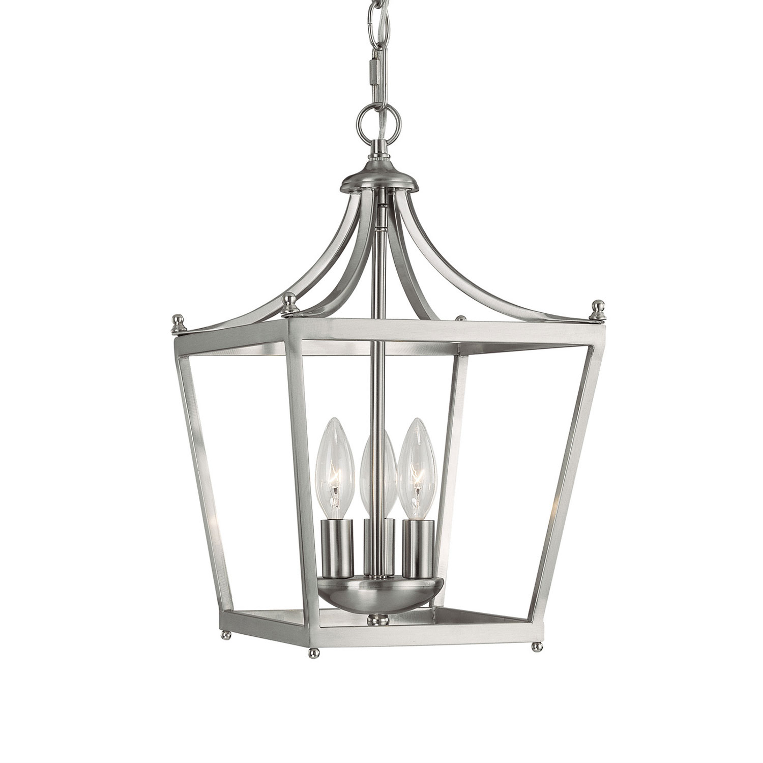 10" W x 17" H 3-Light Lantern Foyer Pendant in Brushed Nickel