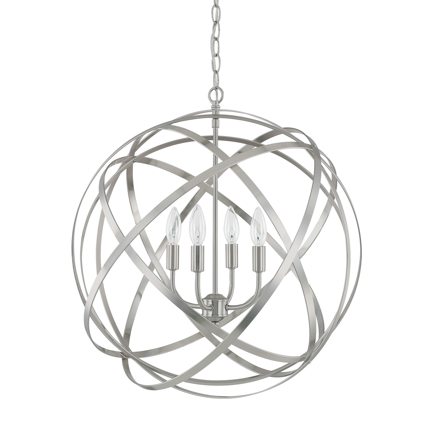 23" W x 23.5" H 4-Light Adjustable Orb Pendant in Brushed Nickel