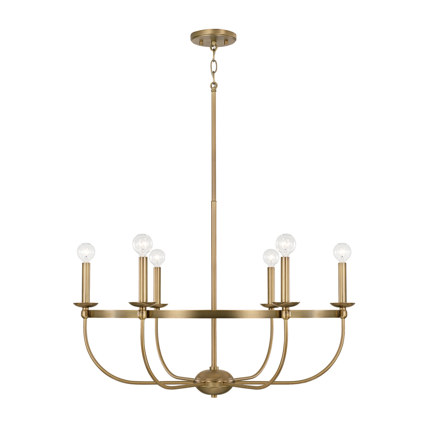 30"W x 21"H 6-Light Chandelier in Aged Brass