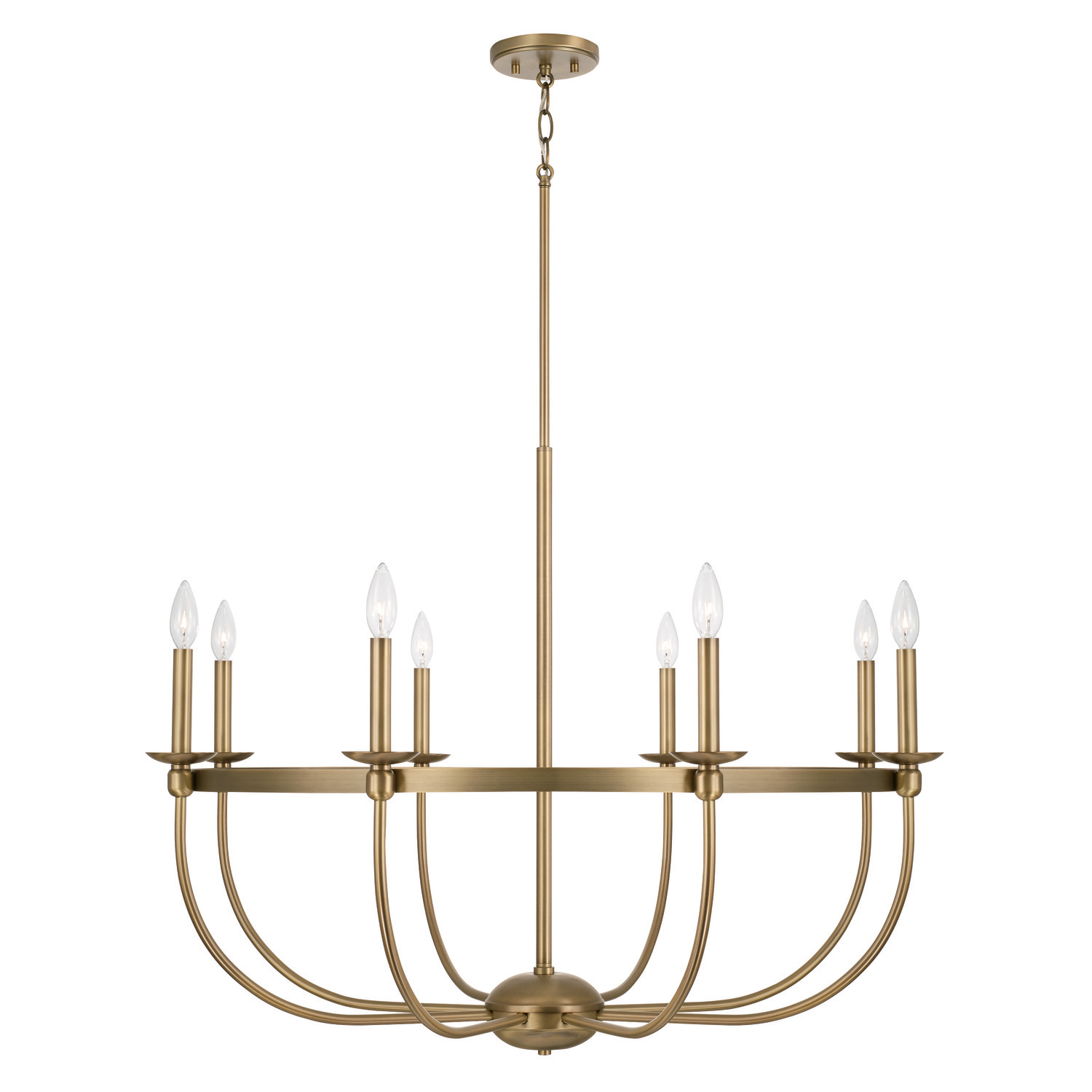 38"W x 28.75"H 8-Light Chandelier in Aged Brass