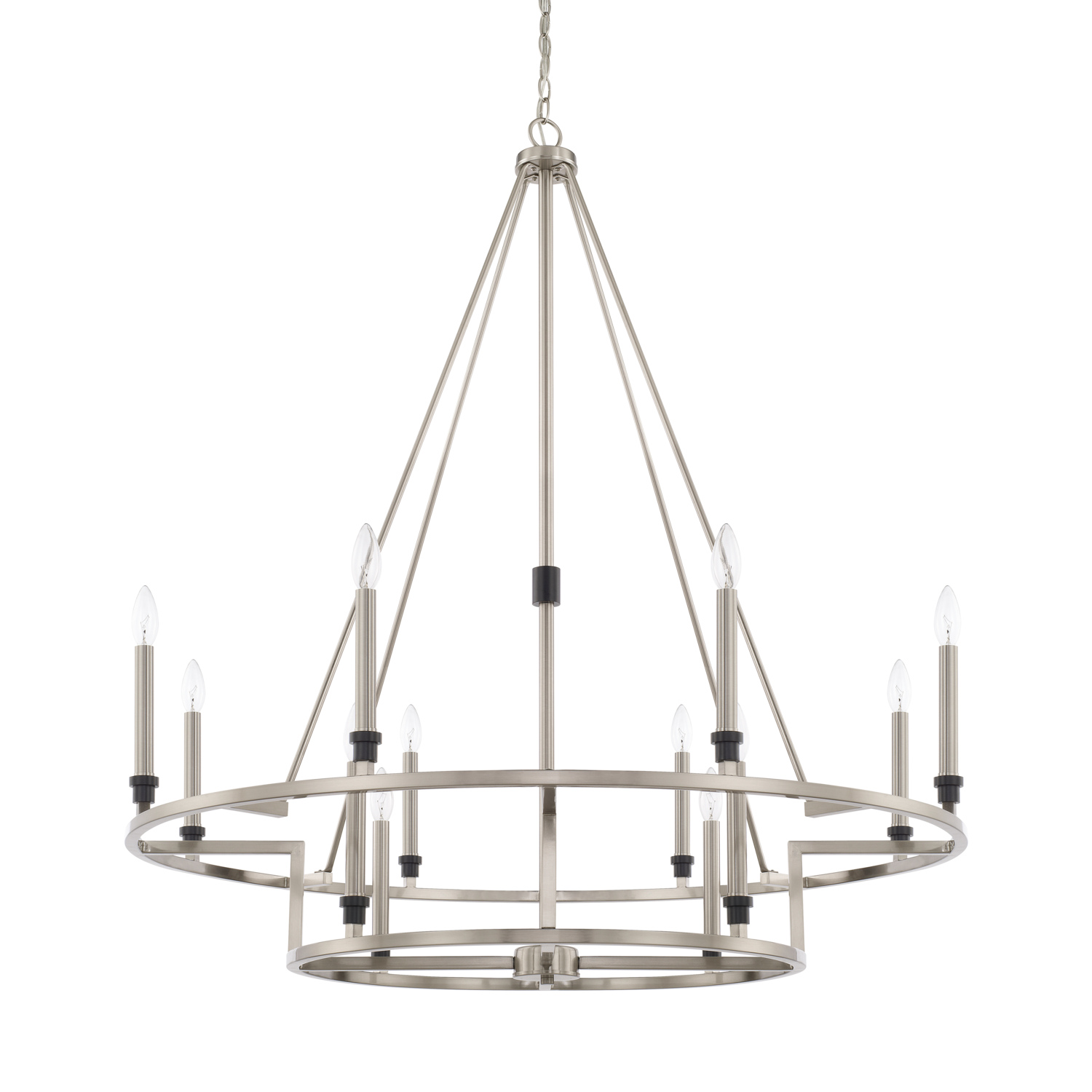 40" W x 44.5" H 12-Light Chandelier in Brushed Nickel and Matte Black