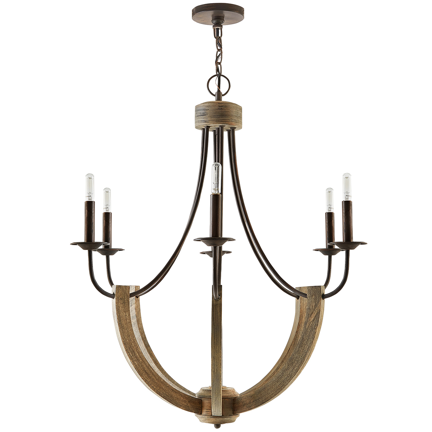 30" W x 32" H 6-Light Wood and Metal Chandelier in Nordic Grey
