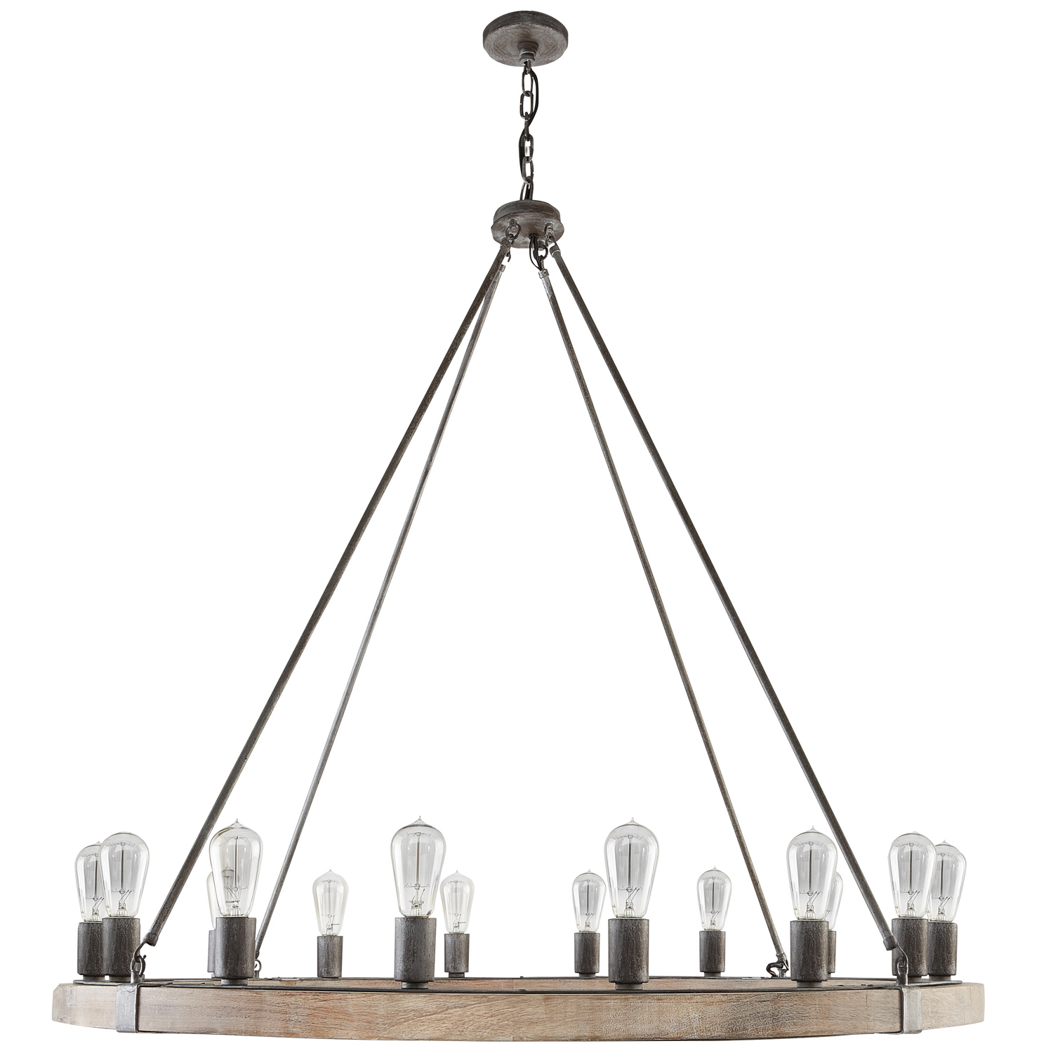 48" W x 49" H 16-Light Distressed Industrial Wood Ring Chandelier in Urban Wash