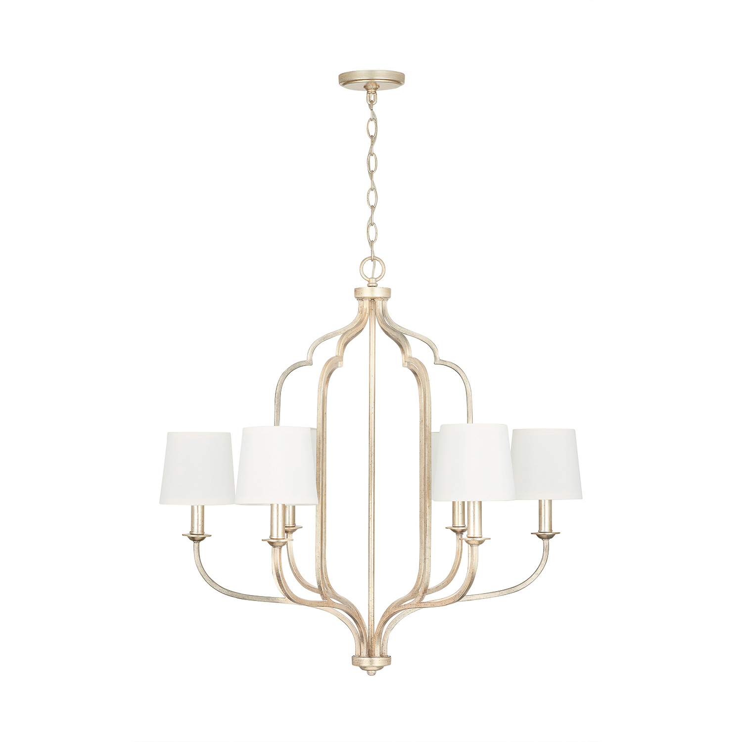 31" W x 31" H 6-Light Chandelier in Winter Gold with White Fabric Shades