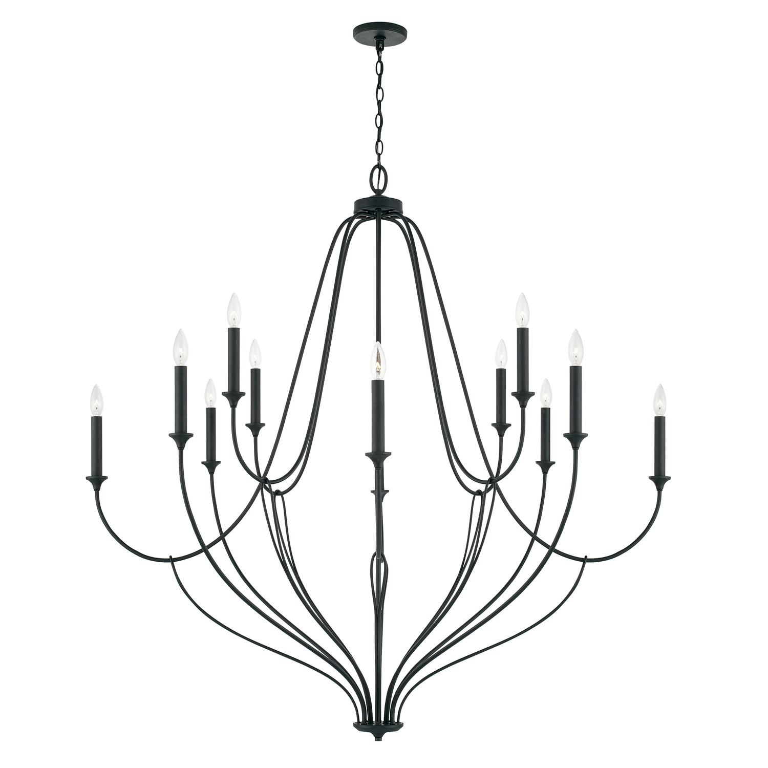 52" W x 52.5" H 12-Light Grand Chandelier in Black Iron