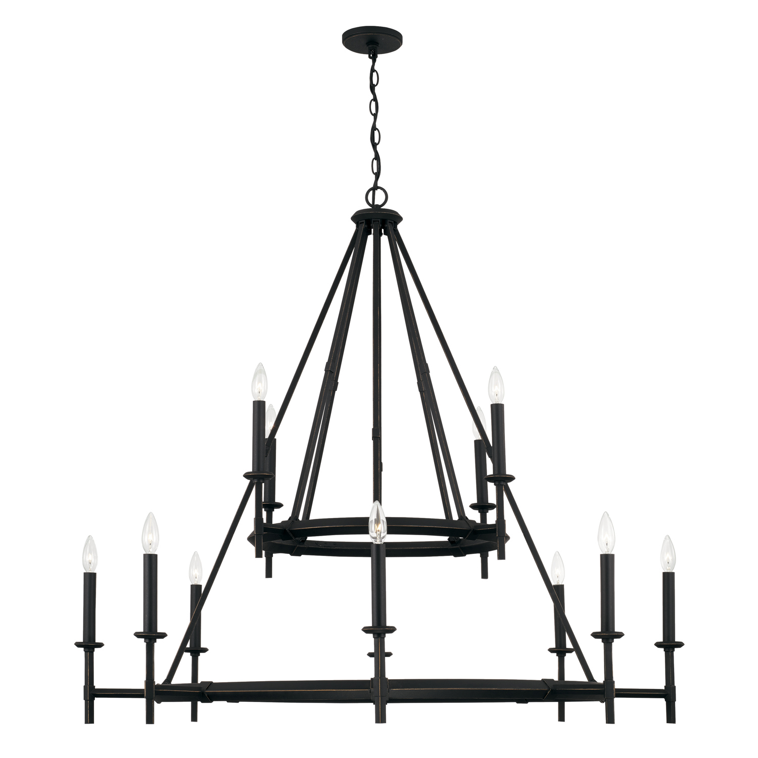 48" W x 44" H 12-Light Two-Tier Chandelier in Brushed Black Iron