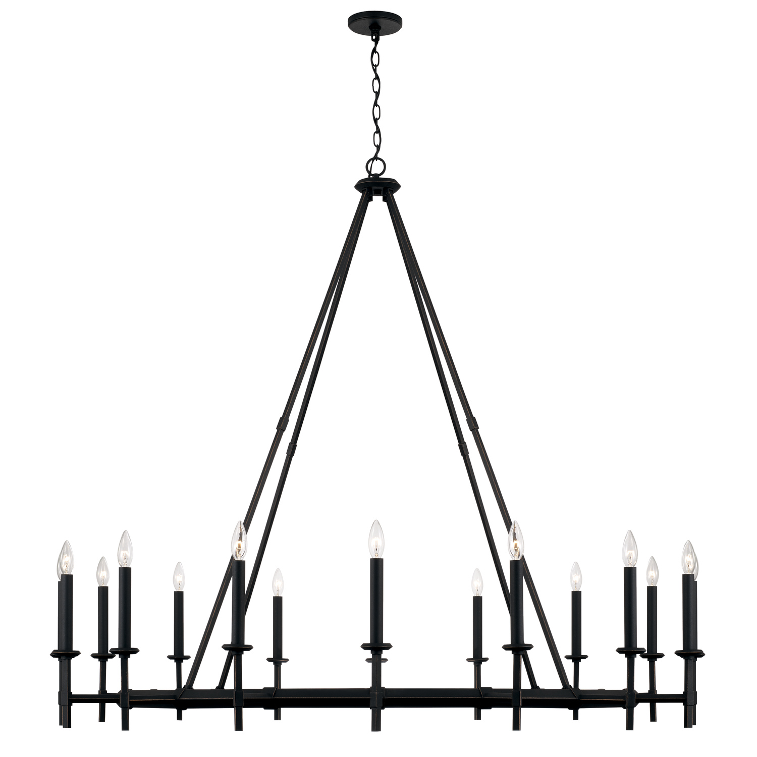 60" W x 52" H 16-Light Oversized Wagonwheel Ring Chandelier in Brushed Black Iron