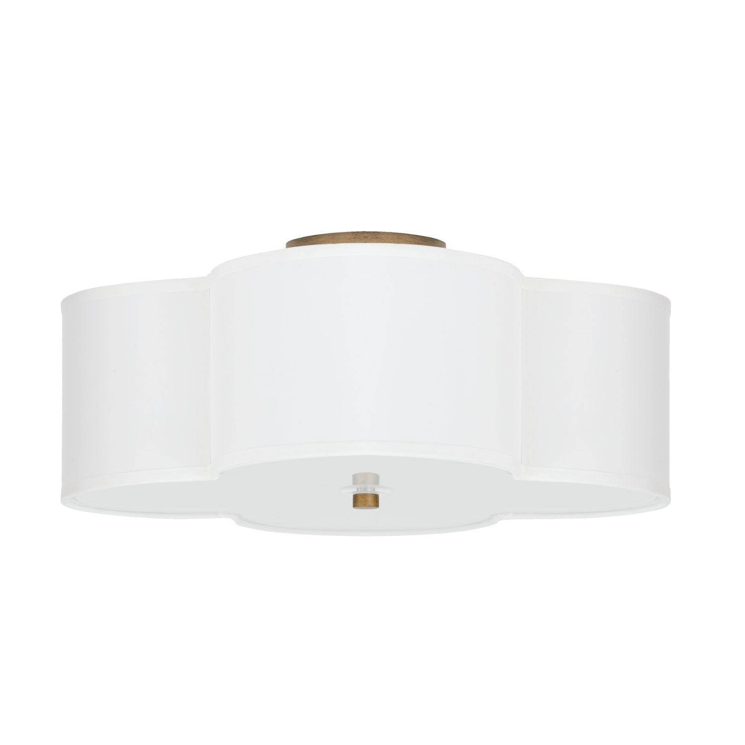 18" W x 8" H 4-Light Semi-Flush Mount in Brushed Gold with Scalloped White Fabric Shade
