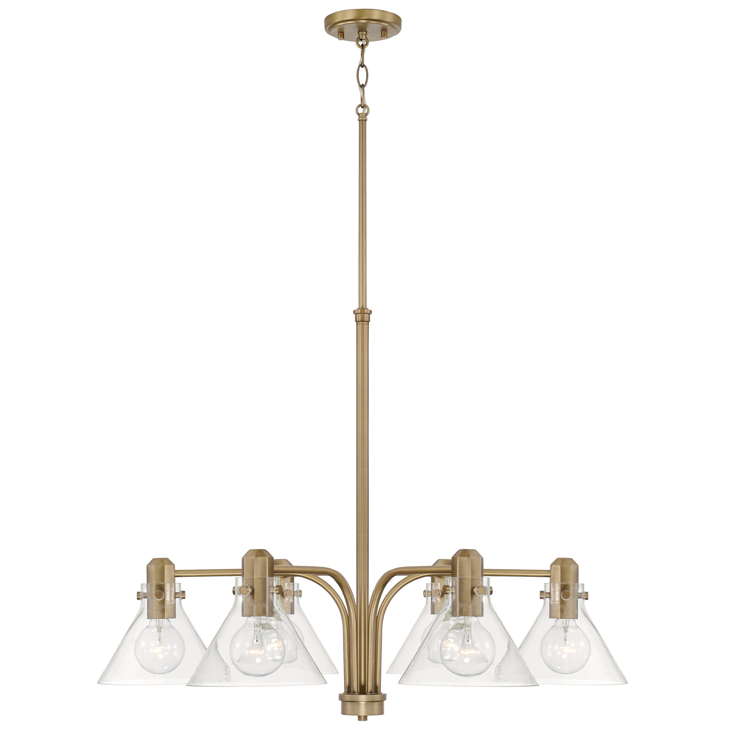 33" W x 25" H 6-Light Chandelier in Aged Brass with Clear Glass