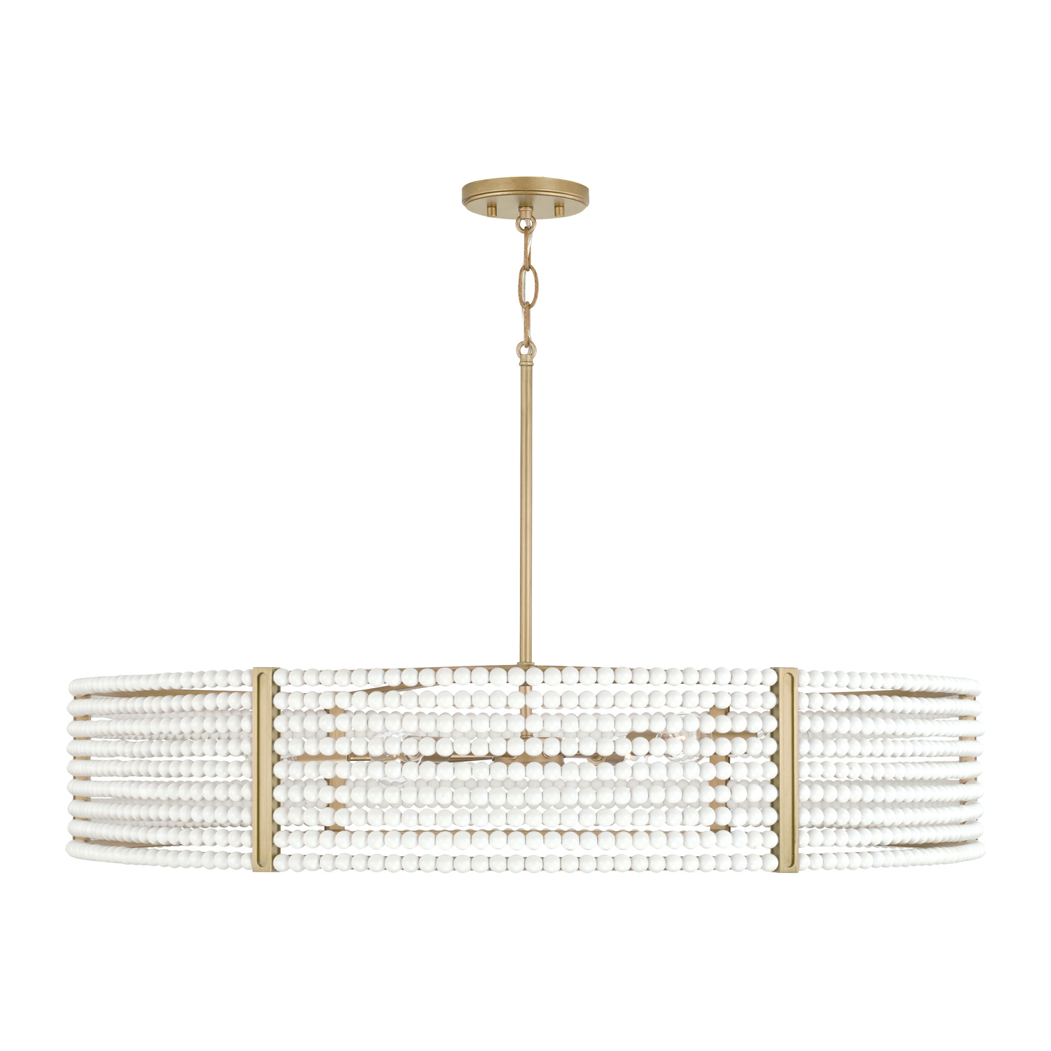35" W x 7" H 6-Light Chandelier in Aged Brass Painted with Painted Wooden Beads