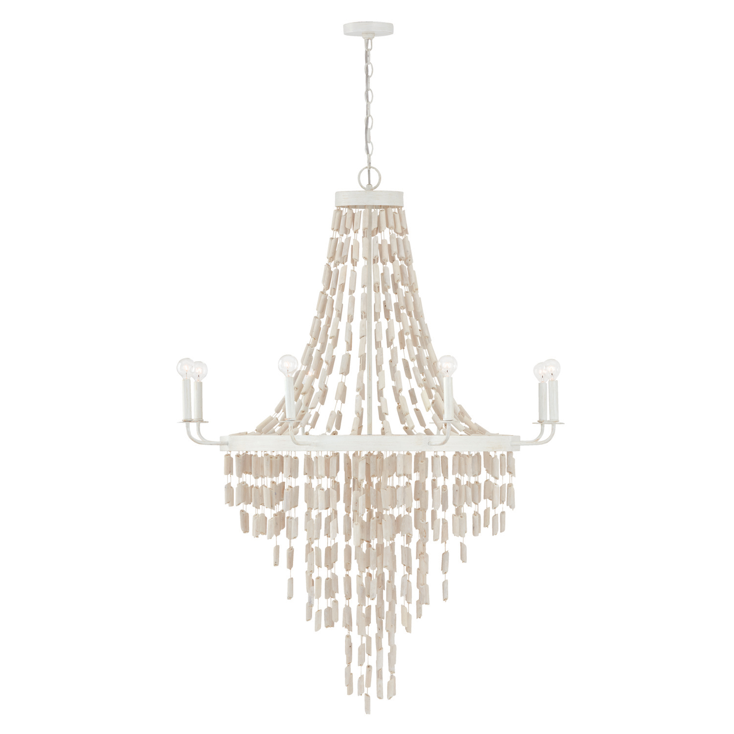 40.5"W x 54.25"H 8-Light Chandelier in Organic White with White Washed Natural Eucalyptus Beads