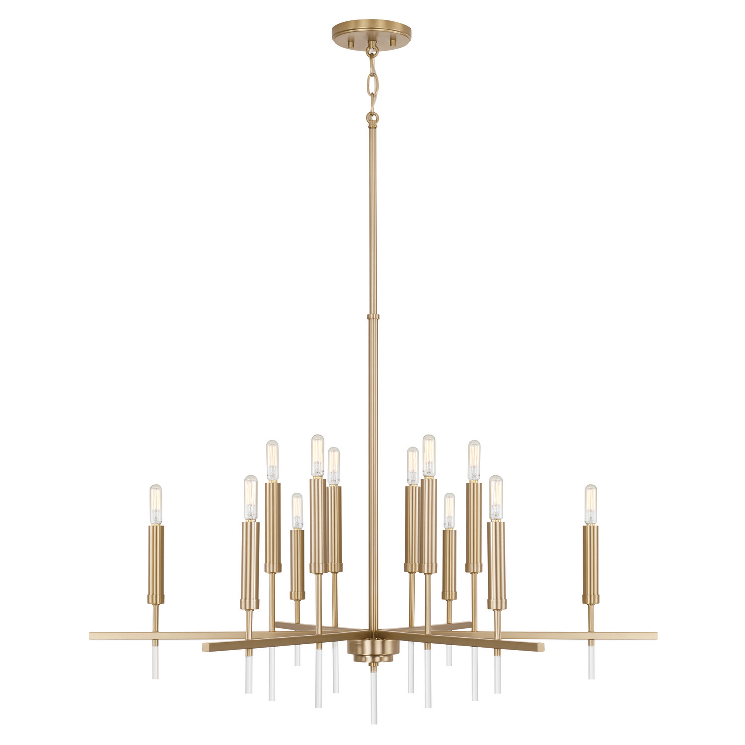 35"W x 25"H 12-Light Chandelier in Matte Brass with Acrylic Finial Accents