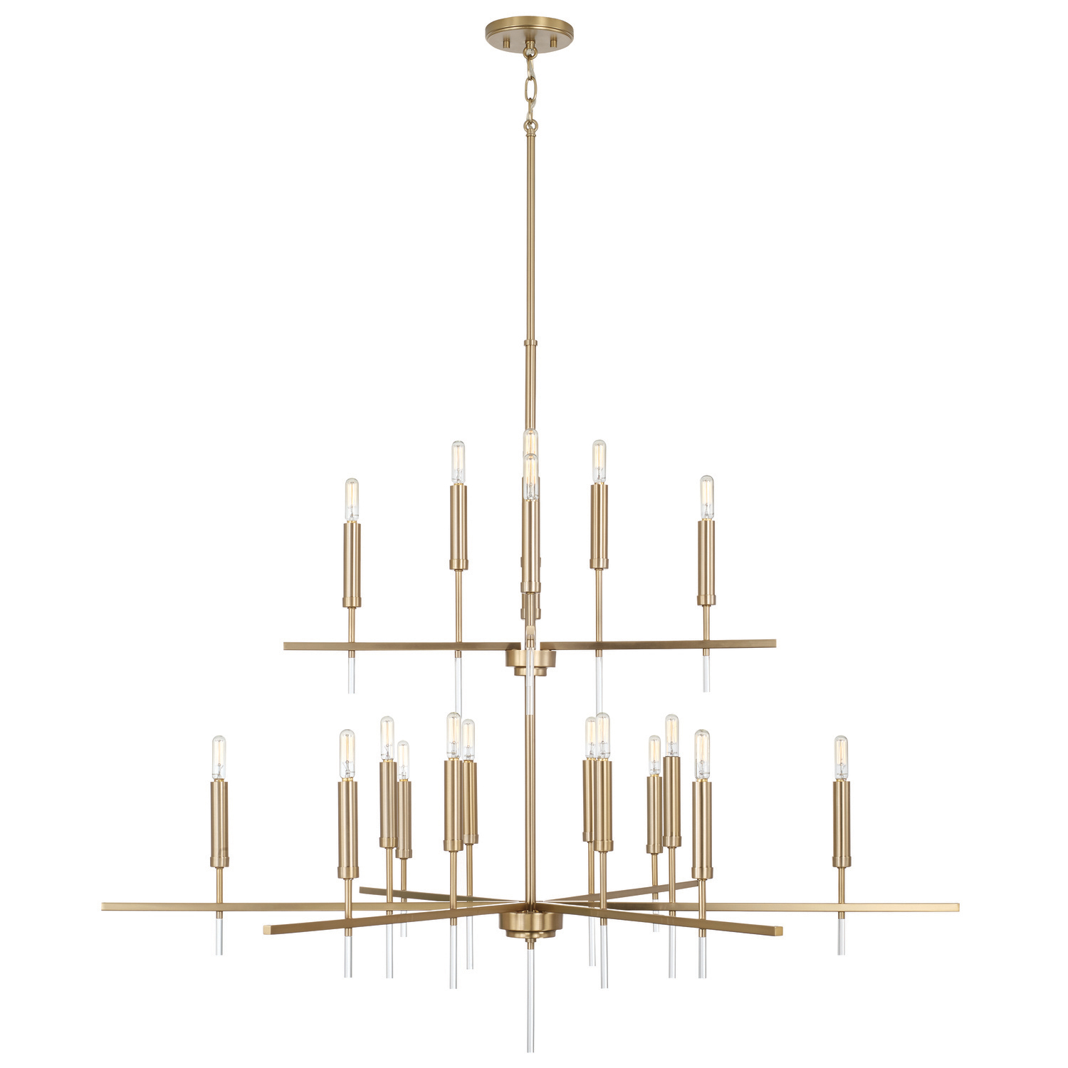 48"W x 39.5"H 20-Light Two-Tier Chandelier in Matte Brass with Acrylic Finial Accents