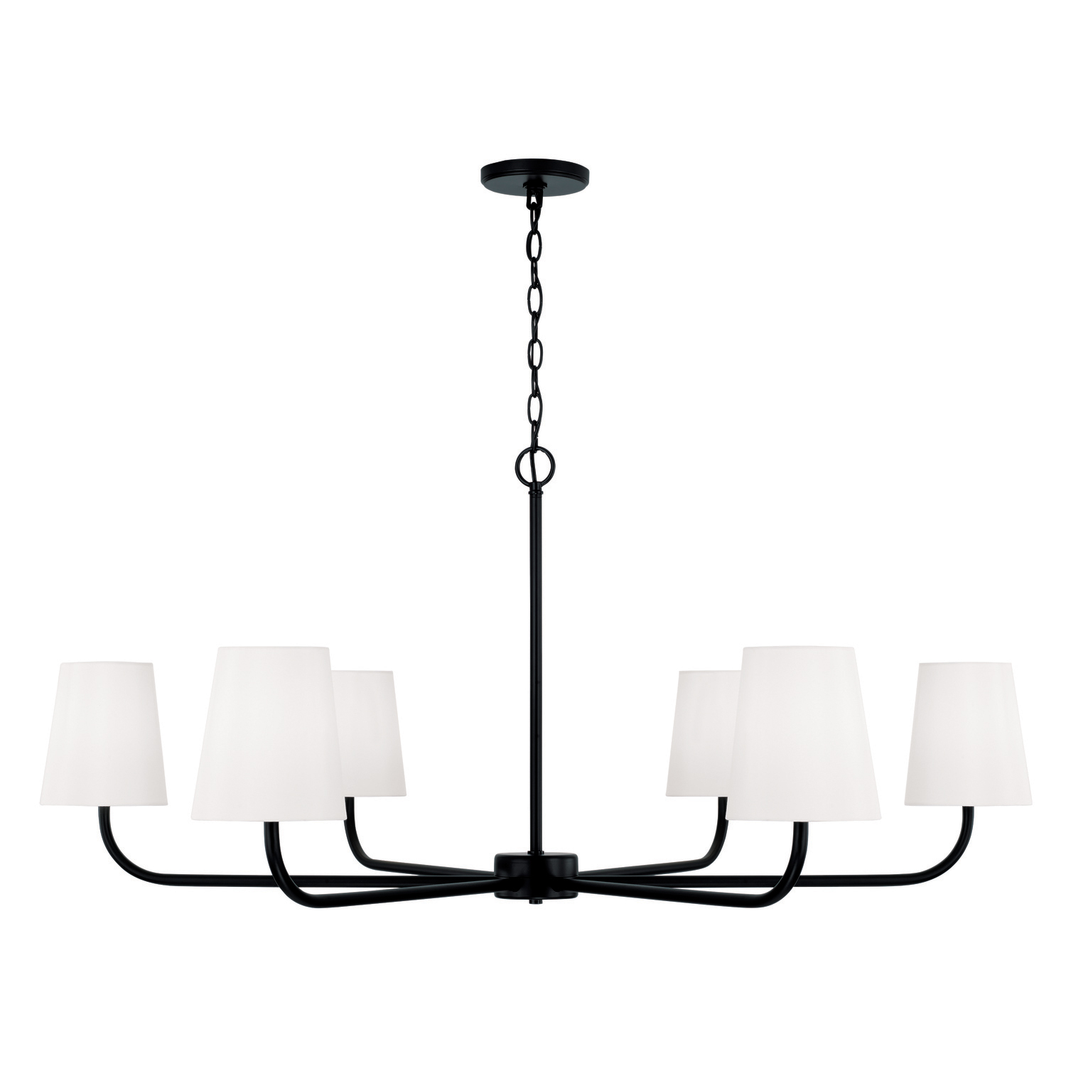 47"W x 21.25"H 6-Light Chandelier in Matte Black with White Fabric Stay-Straight Shade