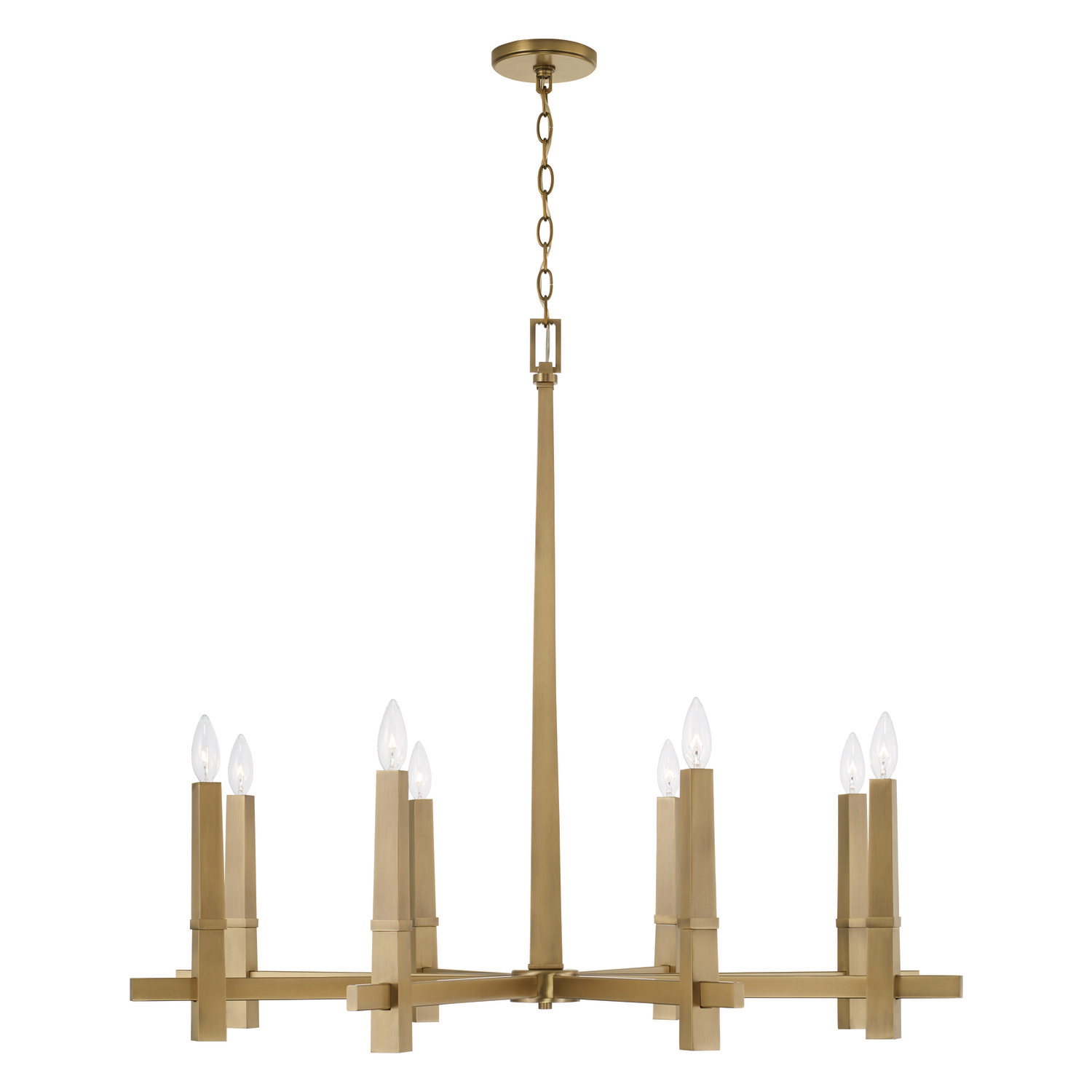 39"W x 33.5"H 8-Light Chandelier in Aged Brass