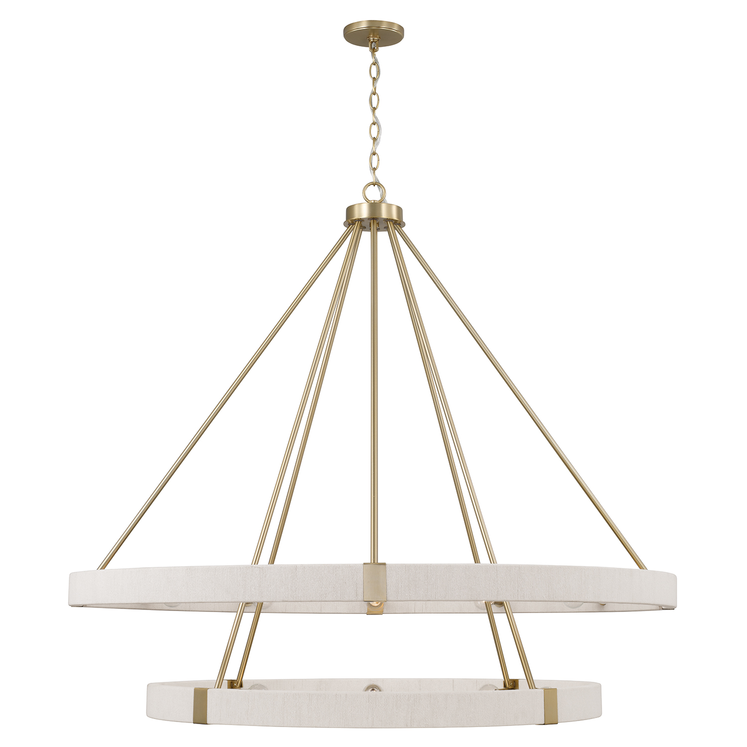 48" W x 41" H 20-Light Two-Tier Chandelier in Matte Brass with Bleached Natural Rope