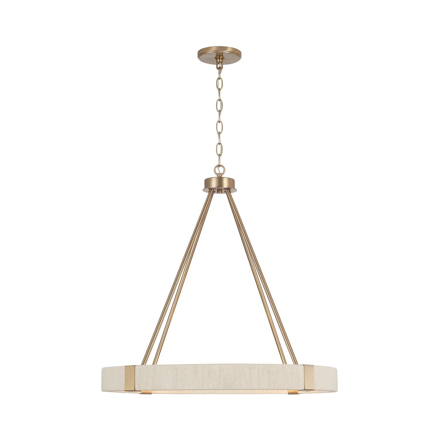 26"W x 25.5"H 4-Light Chandelier in Matte Brass with Bleached Natural Rope