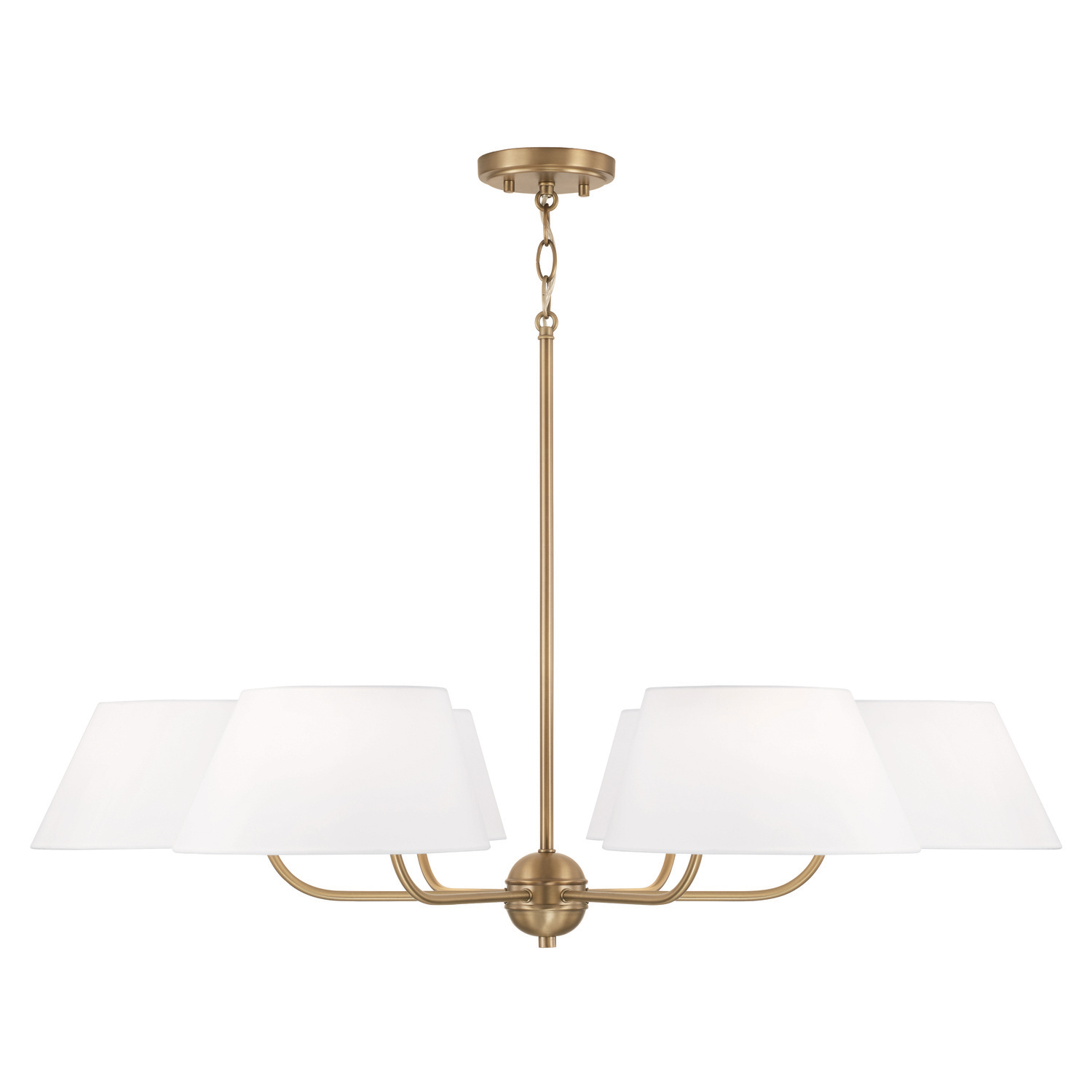 36"W x 21.25"H 6-Light Chandelier in Aged Brass with Offset White Fabric Shade