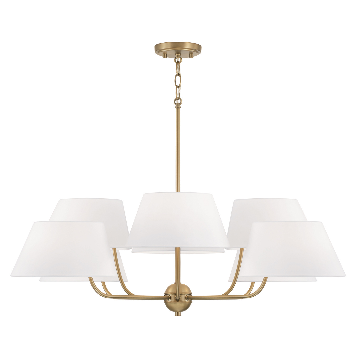 40"W x 21.5"H 8-Light Chandelier in Aged Brass with Offset White Fabric Shade