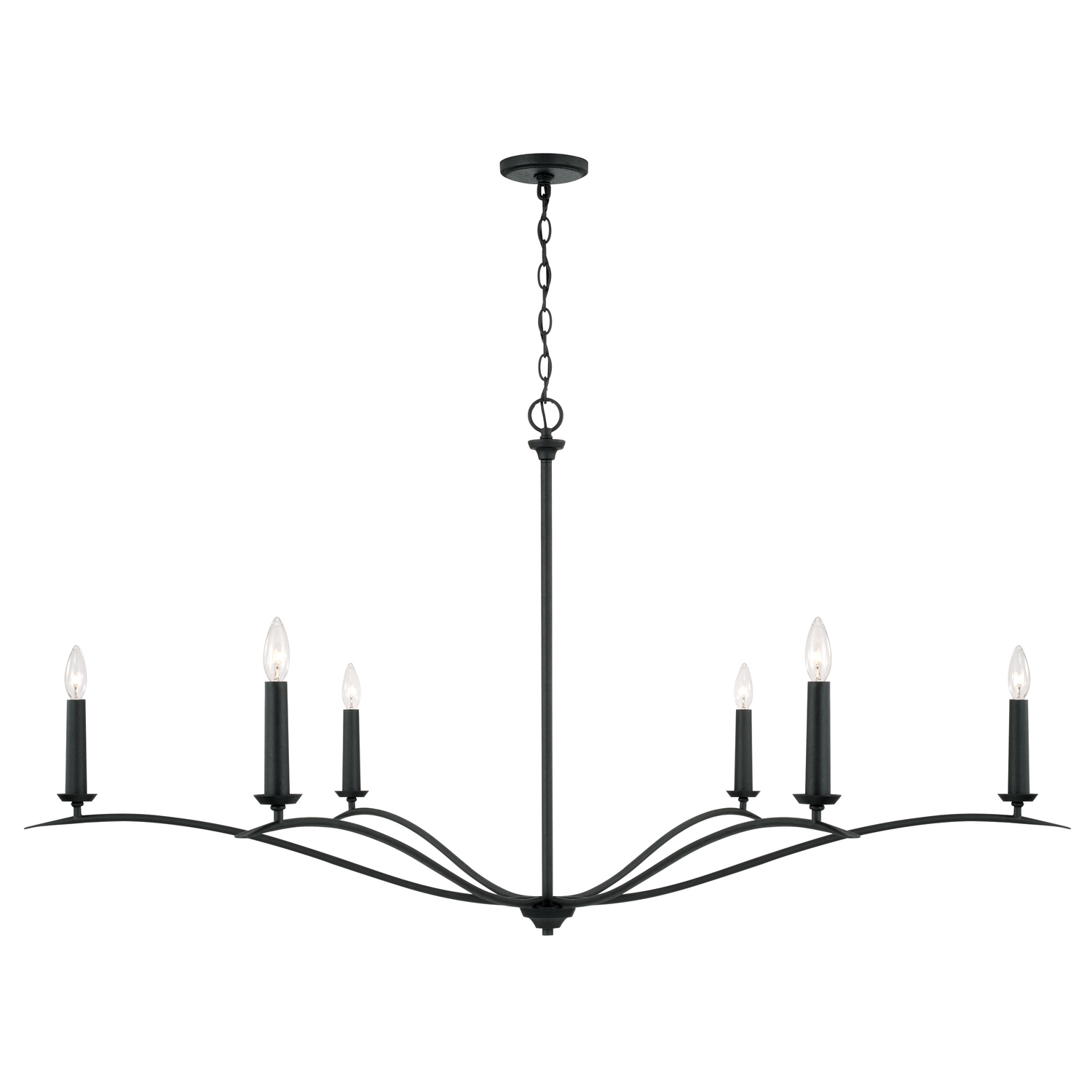 57"W x 29.25"H 6-Light Elongated Chandelier in Black Iron
