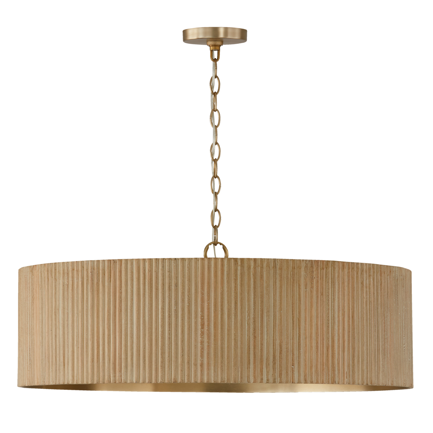 30.75"W x 11.25"H 4-Light Chandelier in Matte Brass and Handcrafted Mango Wood in White Wash